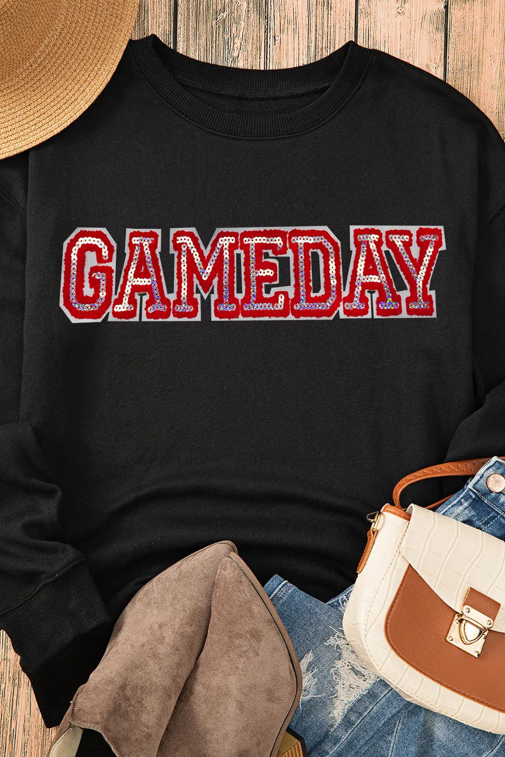 GAME DAY Round Neck Long Sleeve Sweatshirt-TOPS / DRESSES-[Adult]-[Female]-2022 Online Blue Zone Planet