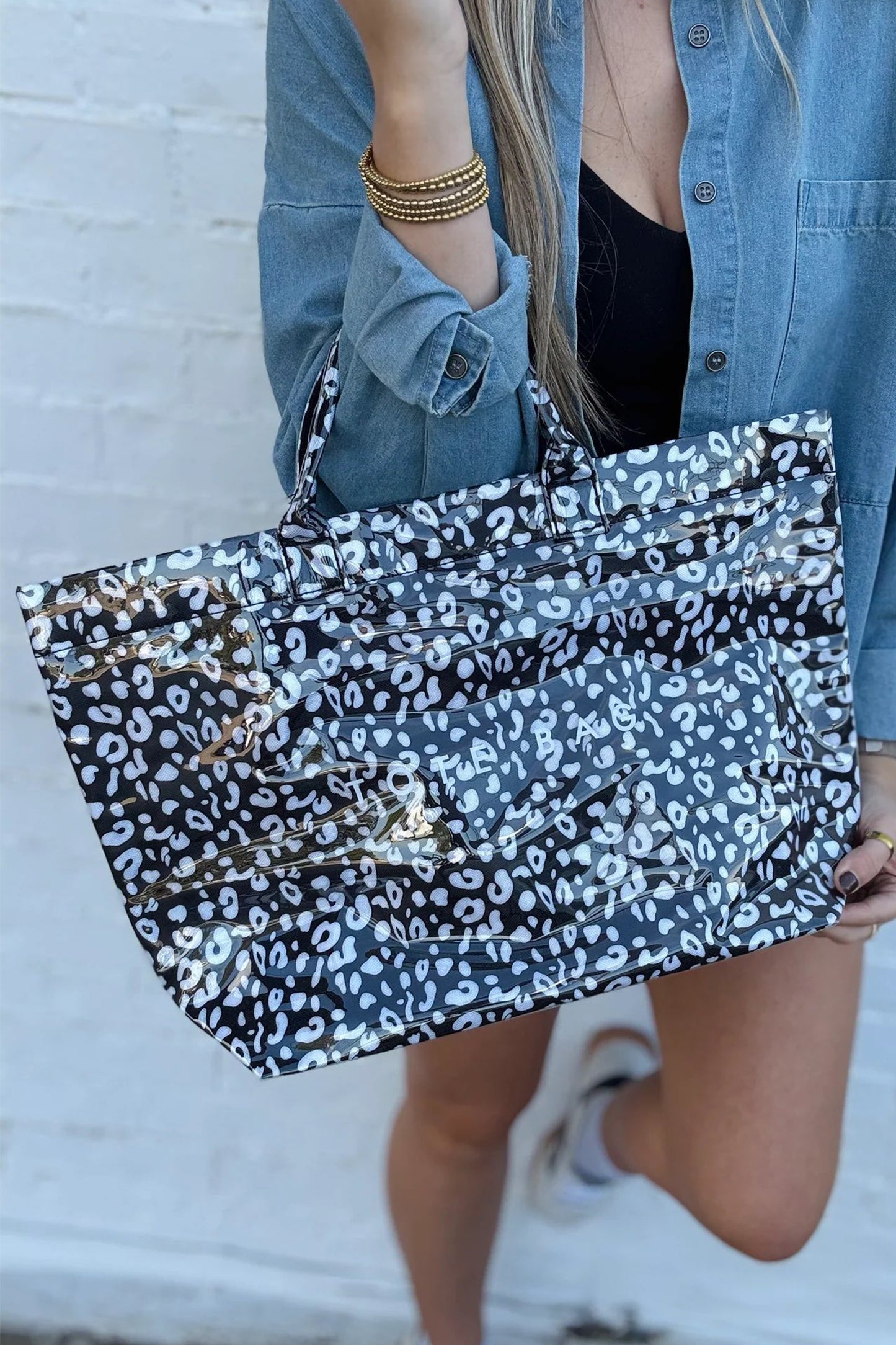 Color black Leopard PU Leather Water Proof Tote Bag