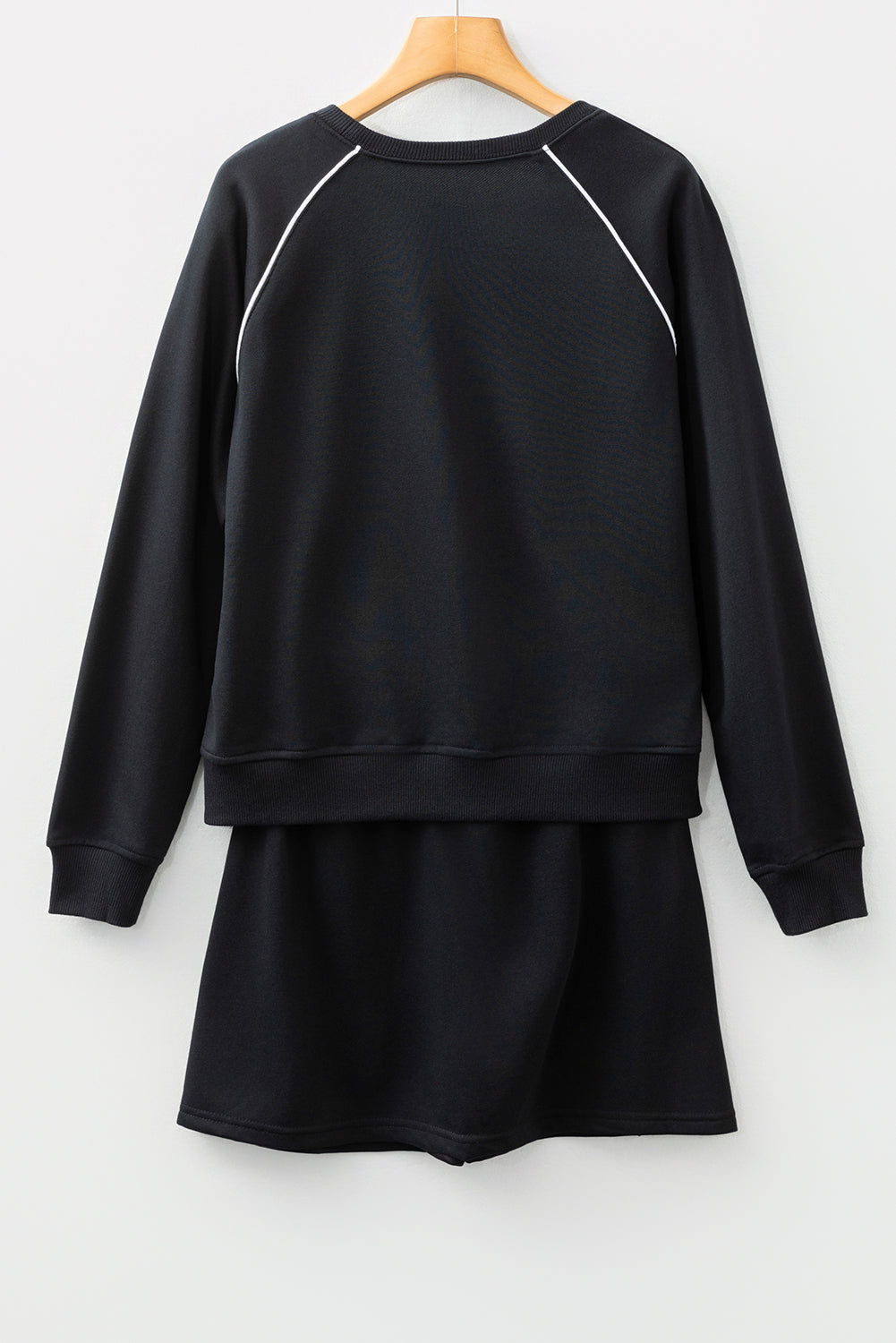 Black Contrast Piping Crewneck Pullover Mini Skirt Set-Two Piece Sets/Two Piece Dresses-[Adult]-[Female]-2022 Online Blue Zone Planet