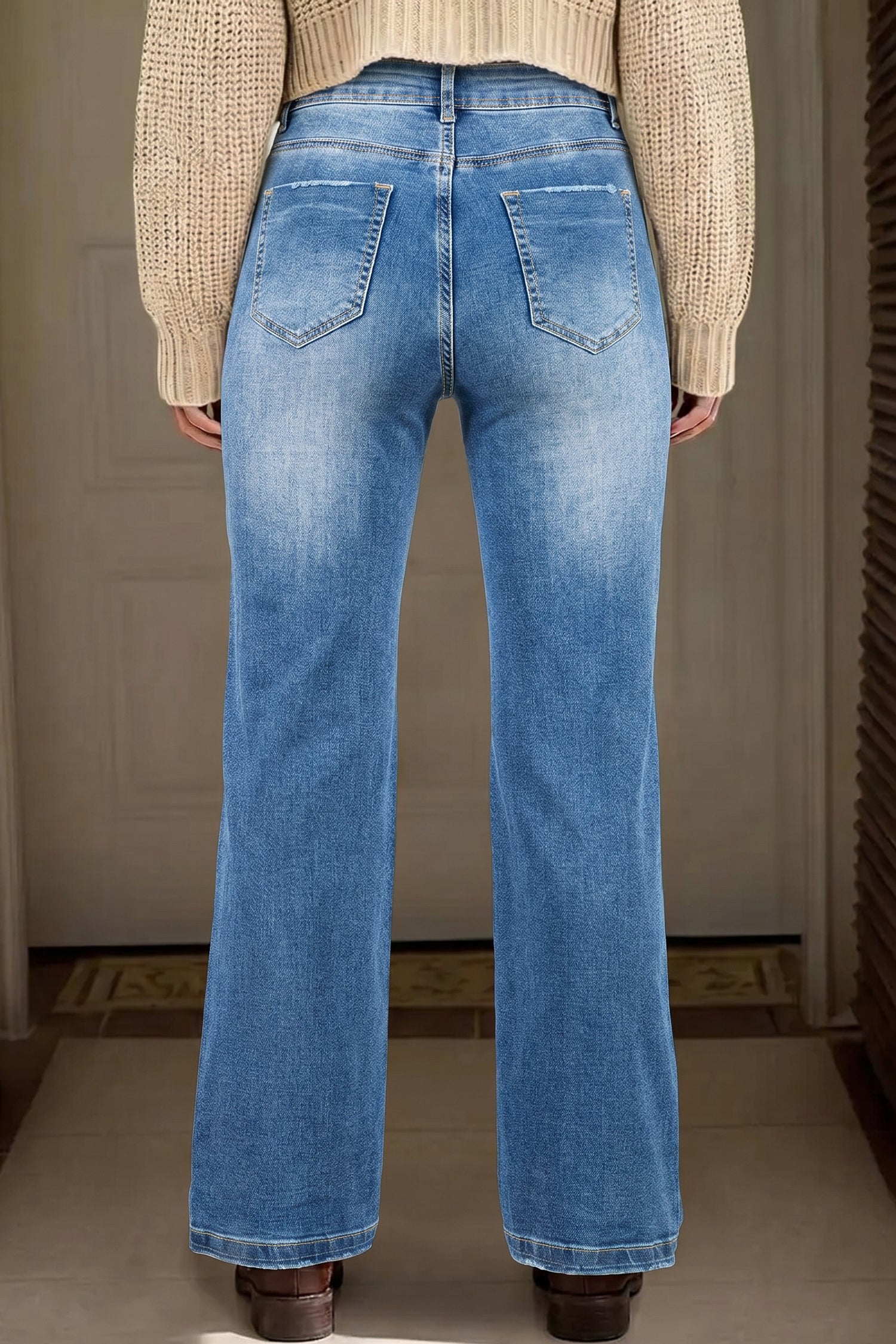 Myosotis Acid Washed Straight Leg Full Length Casual Jeans-Bottoms/Jeans-[Adult]-[Female]-2022 Online Blue Zone Planet