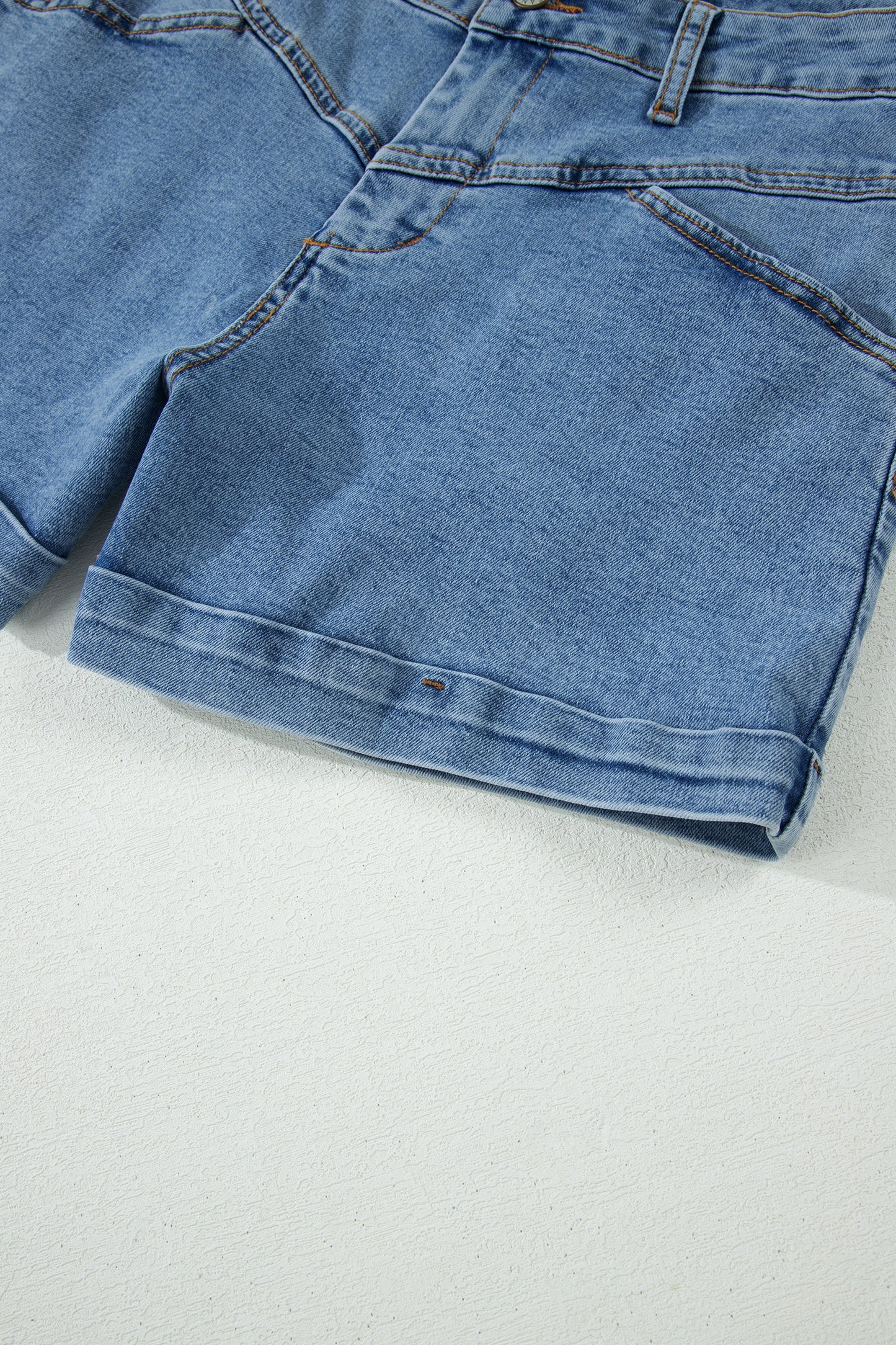 Ivy Seam Detail Pocketed Cuffed Hem Denim Shorts-Bottoms/Denim Shorts-[Adult]-[Female]-2022 Online Blue Zone Planet