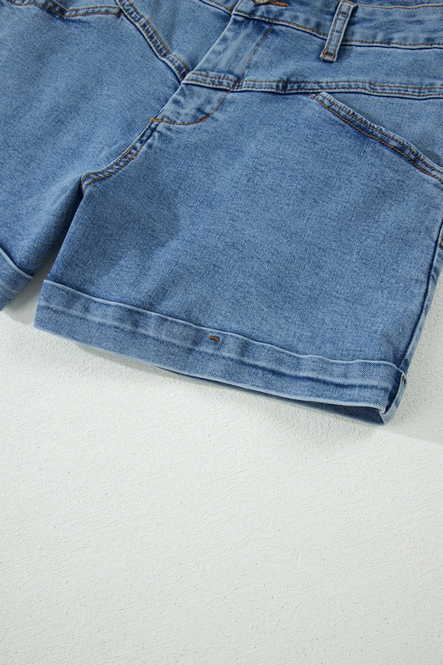 Ivy Seam Detail Pocketed Cuffed Hem Denim Shorts-Bottoms/Denim Shorts-[Adult]-[Female]-2022 Online Blue Zone Planet