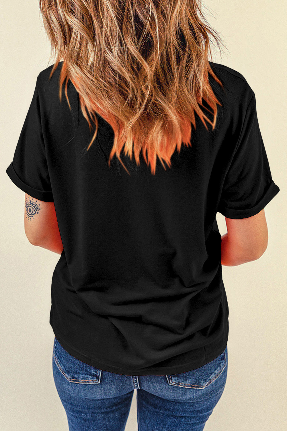 Black Baseball Bow Knot Print Round Neck T Shirt-Graphic/Graphic Tees-[Adult]-[Female]-2022 Online Blue Zone Planet
