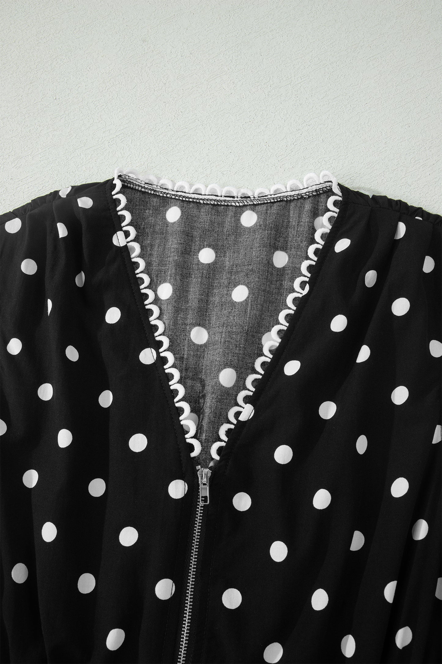 Black Polka Dot Print Contrast Trim V Neck Zip Up Sleeveless Dress-TOPS / DRESSES-[Adult]-[Female]-2022 Online Blue Zone Planet