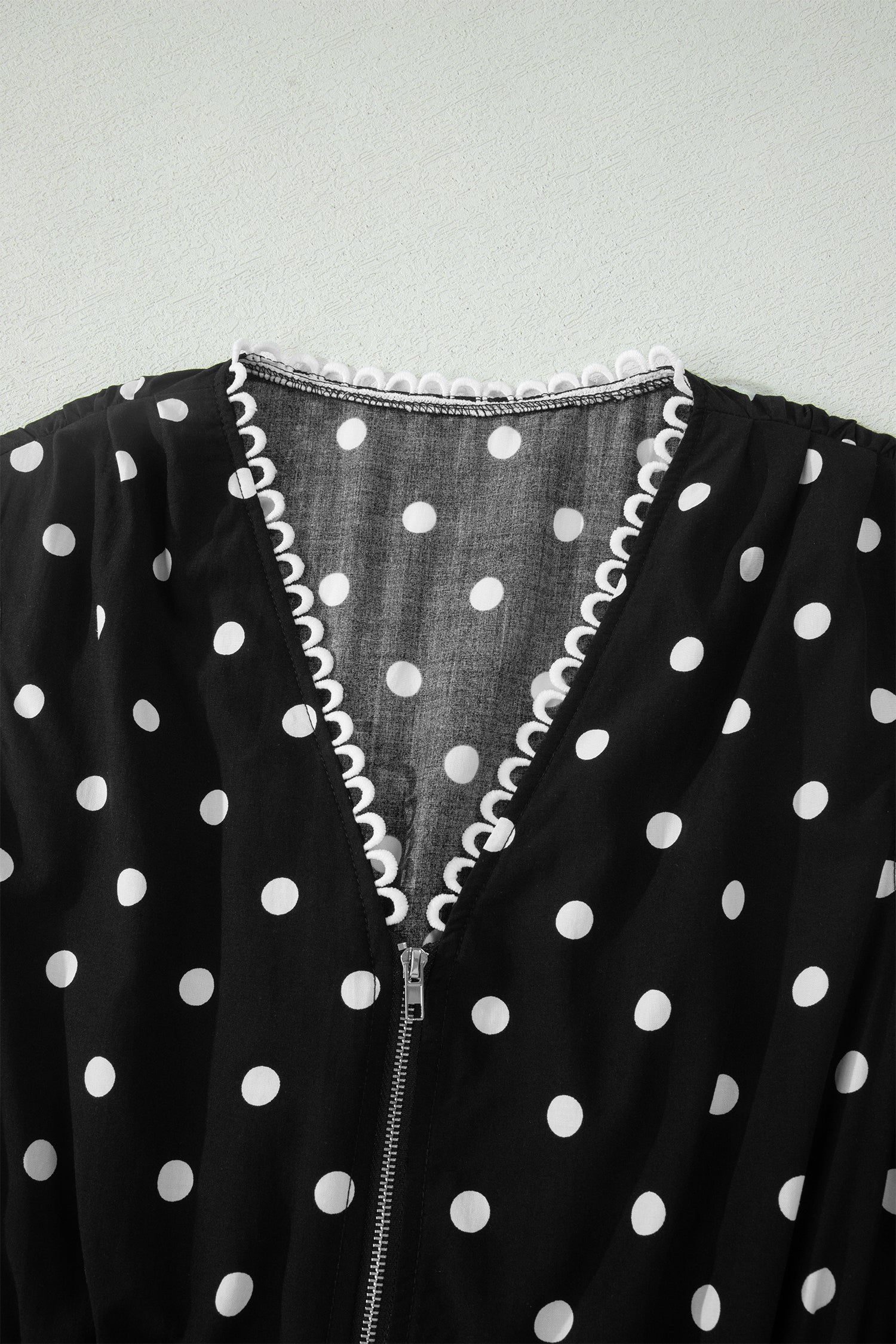 Black Polka Dot Print Contrast Trim V Neck Zip Up Sleeveless Dress-TOPS / DRESSES-[Adult]-[Female]-2022 Online Blue Zone Planet