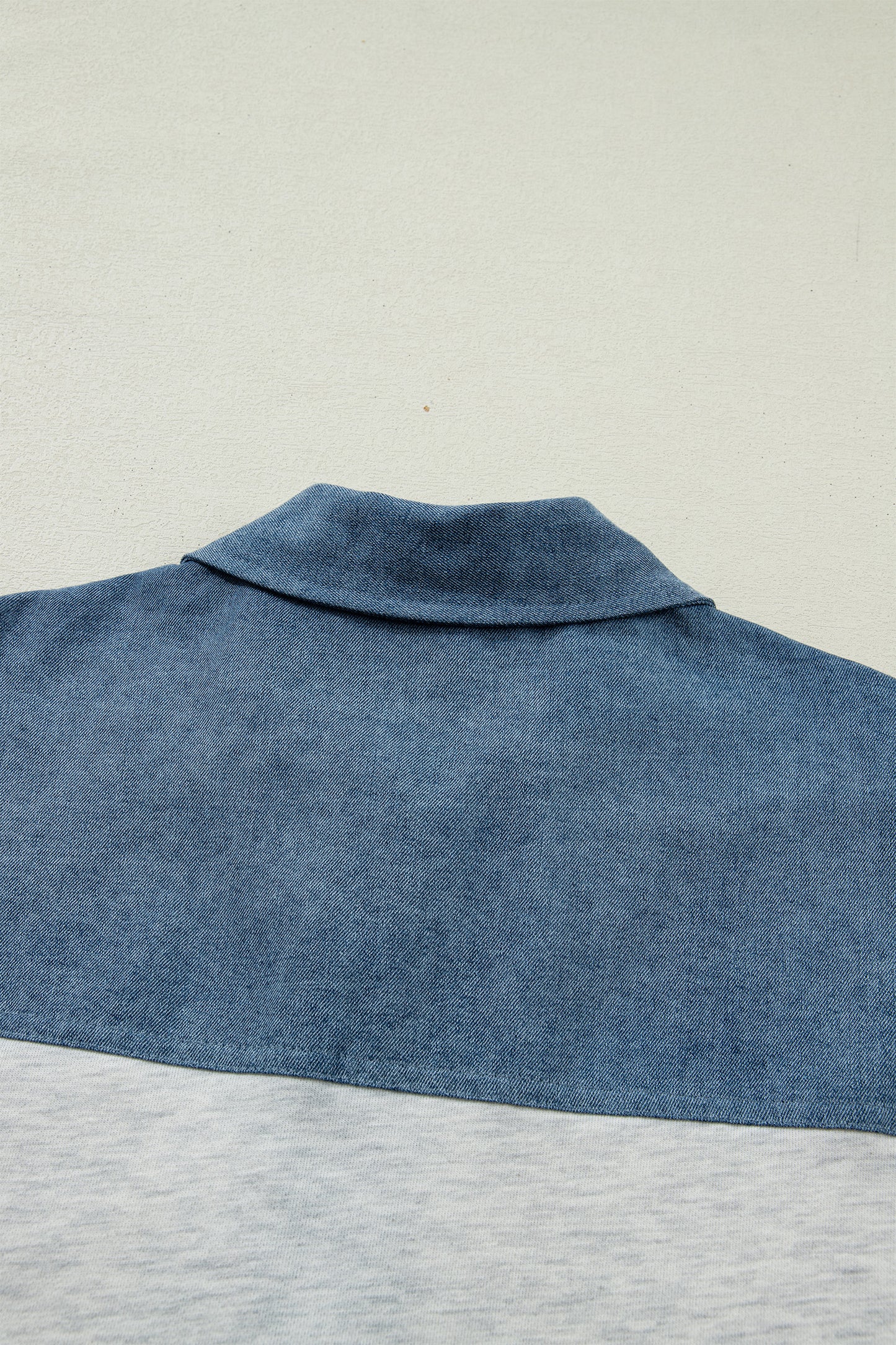 Light Grey Color Block Denim Patchwork Button Polo Collar Short Sleeve Top-Tops/Blouses & Shirts-[Adult]-[Female]-2022 Online Blue Zone Planet