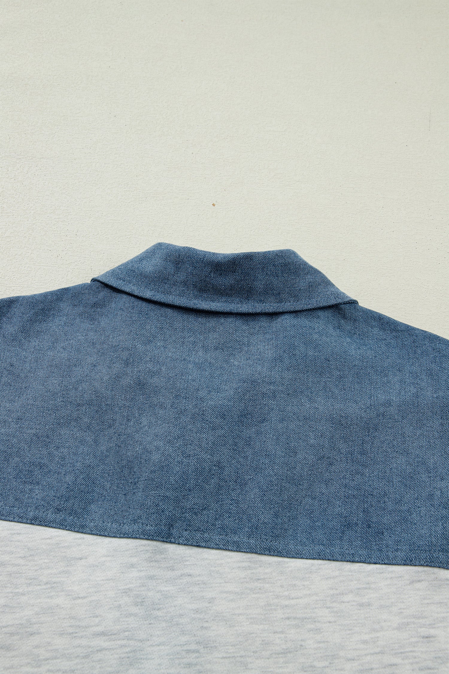 Light Grey Color Block Denim Patchwork Button Polo Collar Short Sleeve Top-Tops/Blouses & Shirts-[Adult]-[Female]-2022 Online Blue Zone Planet