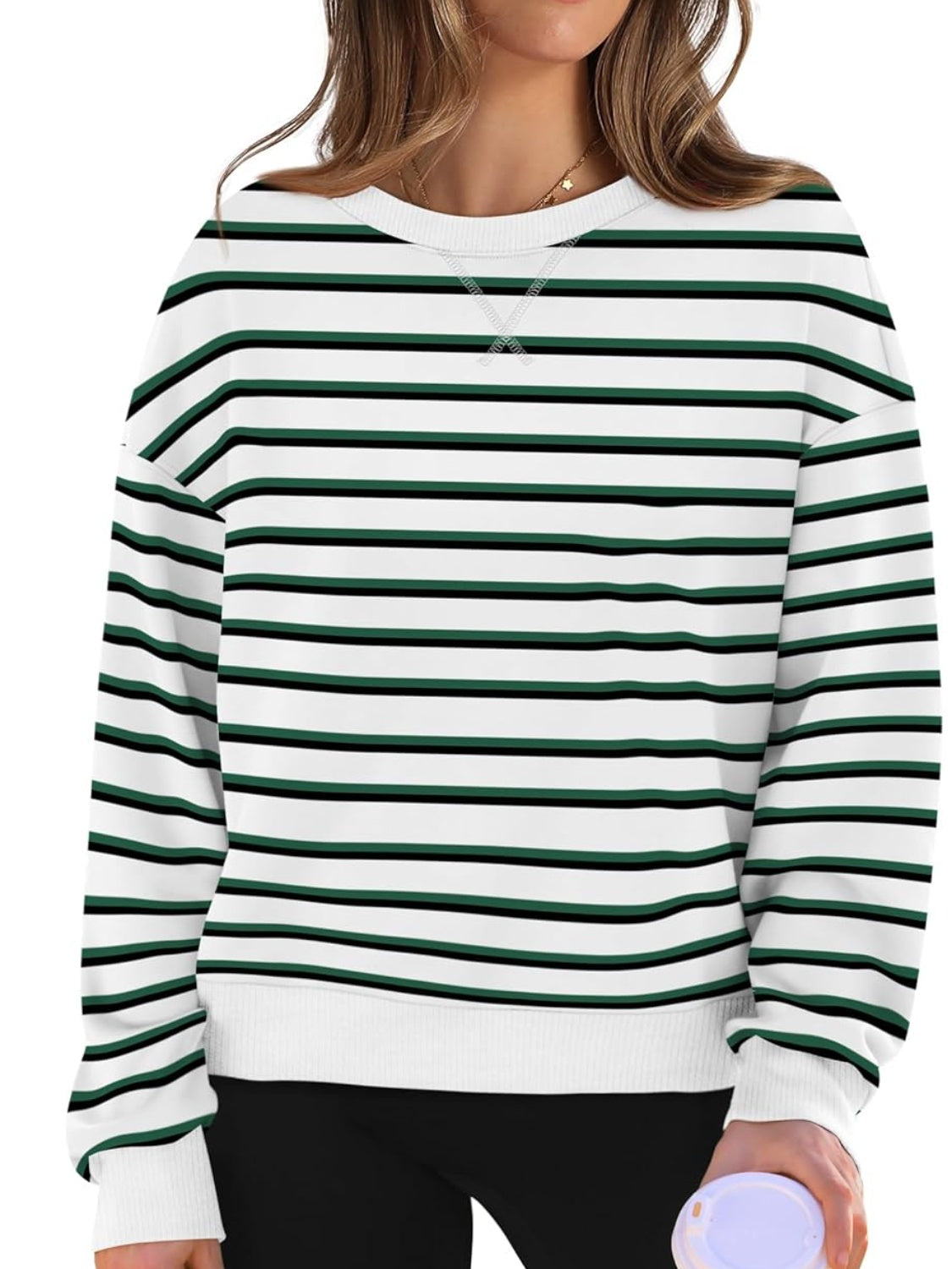 Lovelet Striped Round Neck Long Sleeve Sweatshirt-TOPS / DRESSES-[Adult]-[Female]-2022 Online Blue Zone Planet