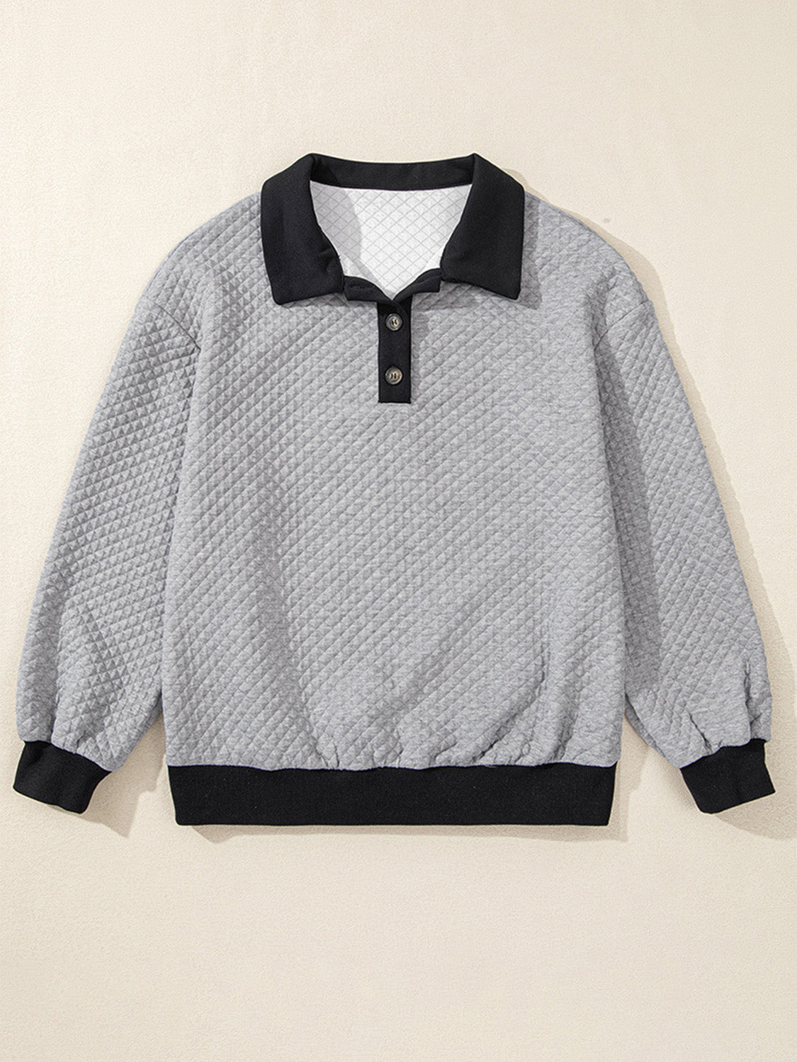 Texture Quarter Button Long Sleeve Sweatshirt-TOPS / DRESSES-[Adult]-[Female]-2022 Online Blue Zone Planet