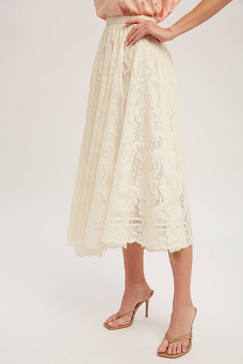 Lace High Waist Midi Skirt-BOTTOMS SIZES SMALL MEDIUM LARGE-[Adult]-[Female]-2022 Online Blue Zone Planet