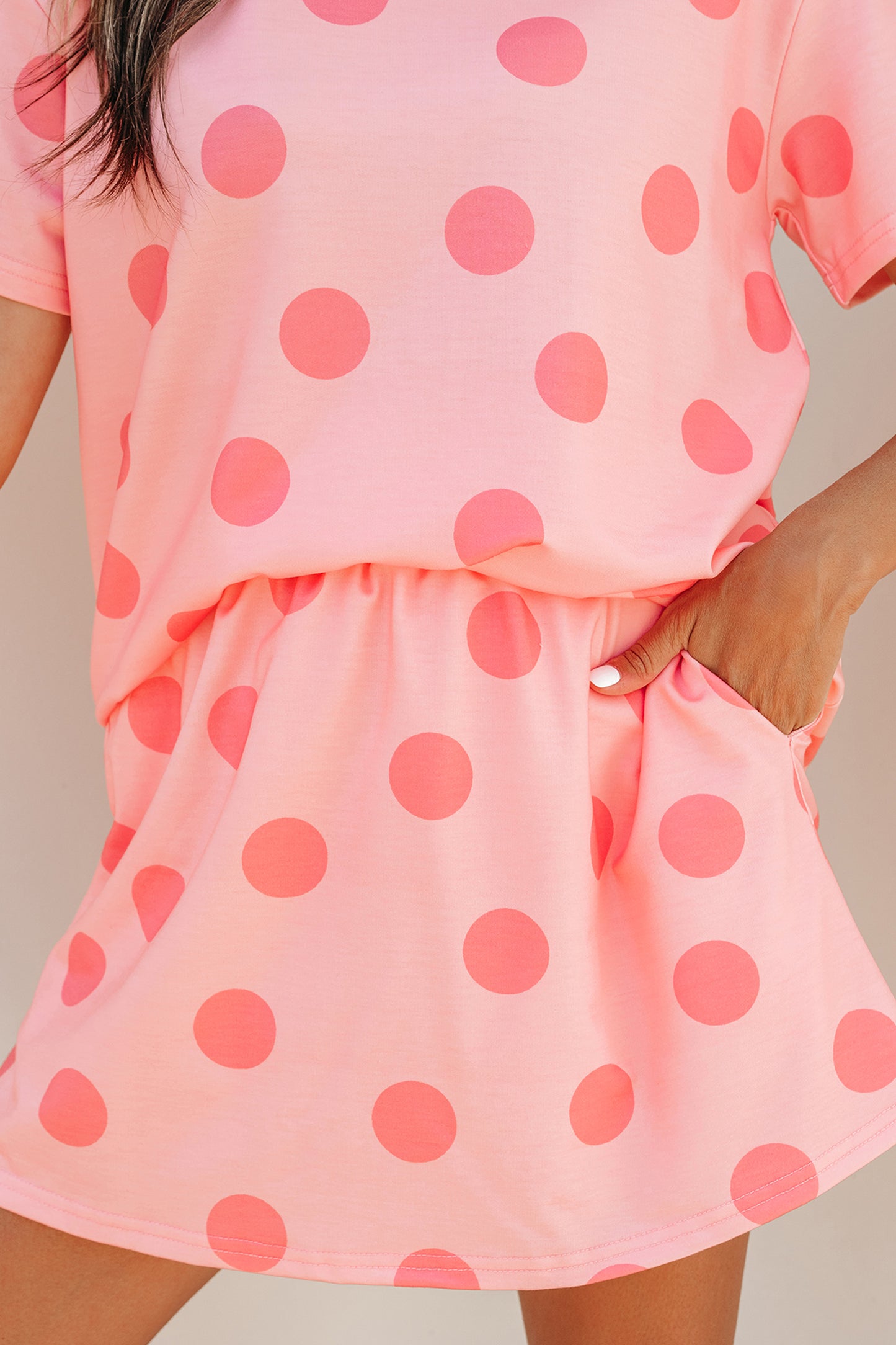 White Polka Dot Short Sleeve Top Casual Skort 2pcs Outfit-Two Piece Sets/Two Piece Dresses-[Adult]-[Female]-2022 Online Blue Zone Planet
