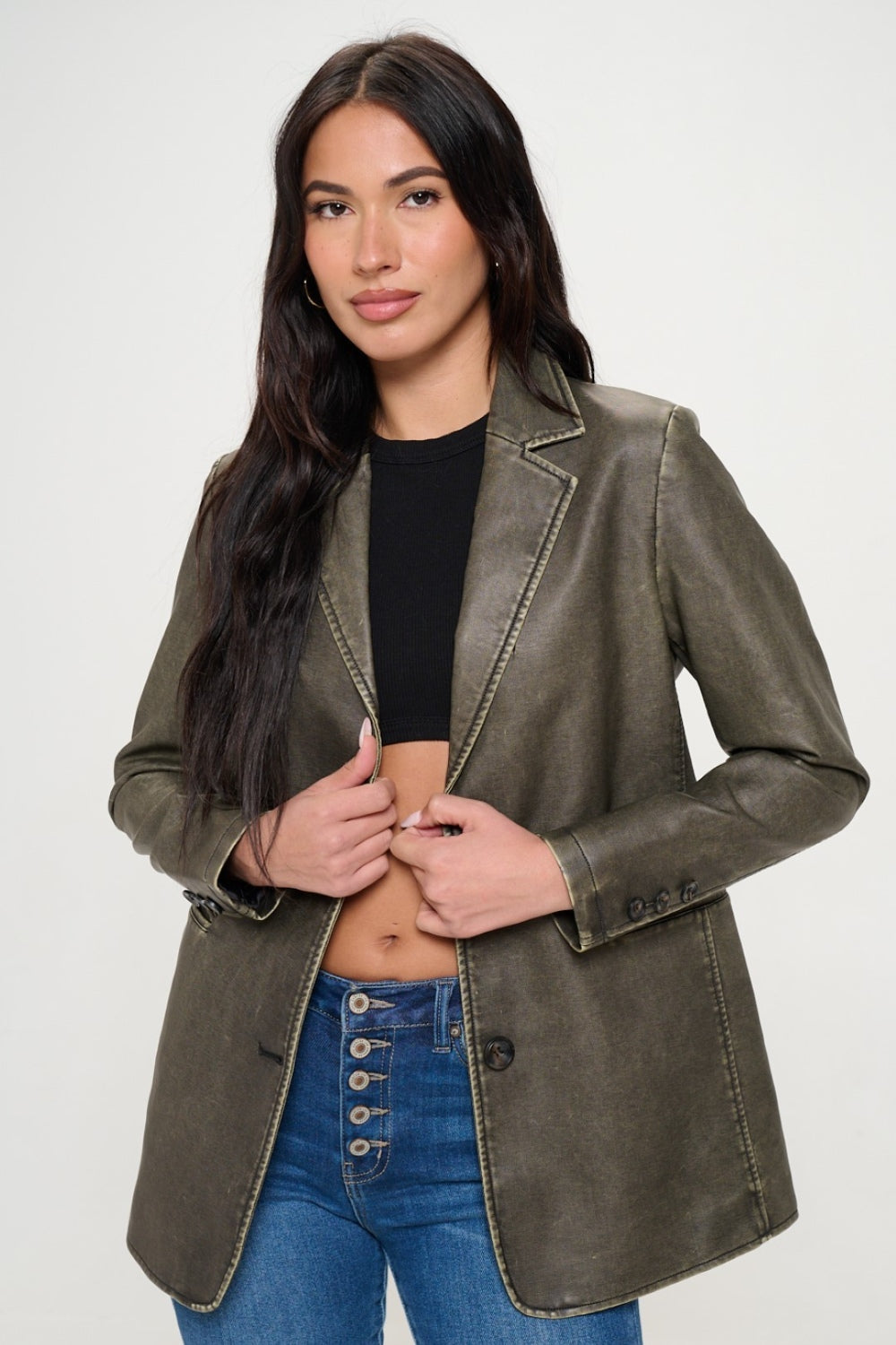 Coalition LA Single-Breasted Vegan Leather Blazer-TOPS / DRESSES-[Adult]-[Female]-2022 Online Blue Zone Planet