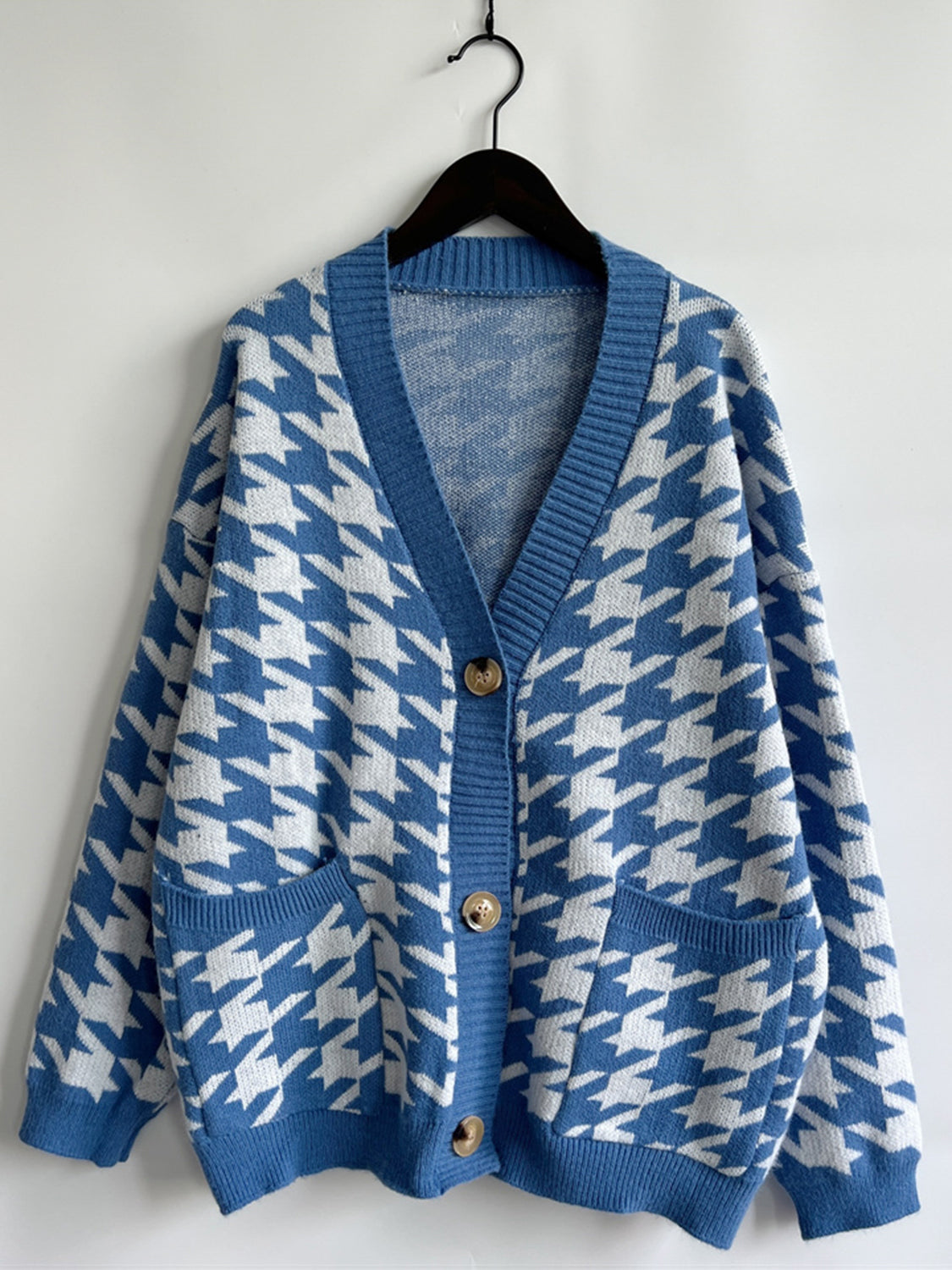 Houndstooth Botton Front Cardigan with Pockets-TOPS / DRESSES-[Adult]-[Female]-2022 Online Blue Zone Planet