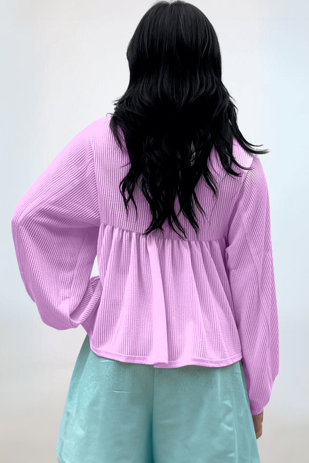 Texture Collared Neck Long Sleeve Blouse-TOPS / DRESSES-[Adult]-[Female]-2022 Online Blue Zone Planet