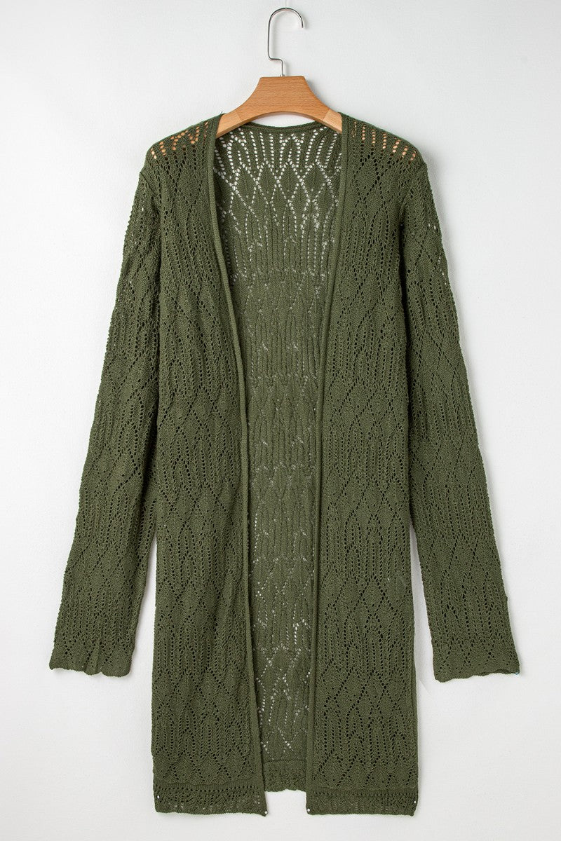 Openwork Open Front Long Sleeve Cardigan-TOPS / DRESSES-[Adult]-[Female]-2022 Online Blue Zone Planet