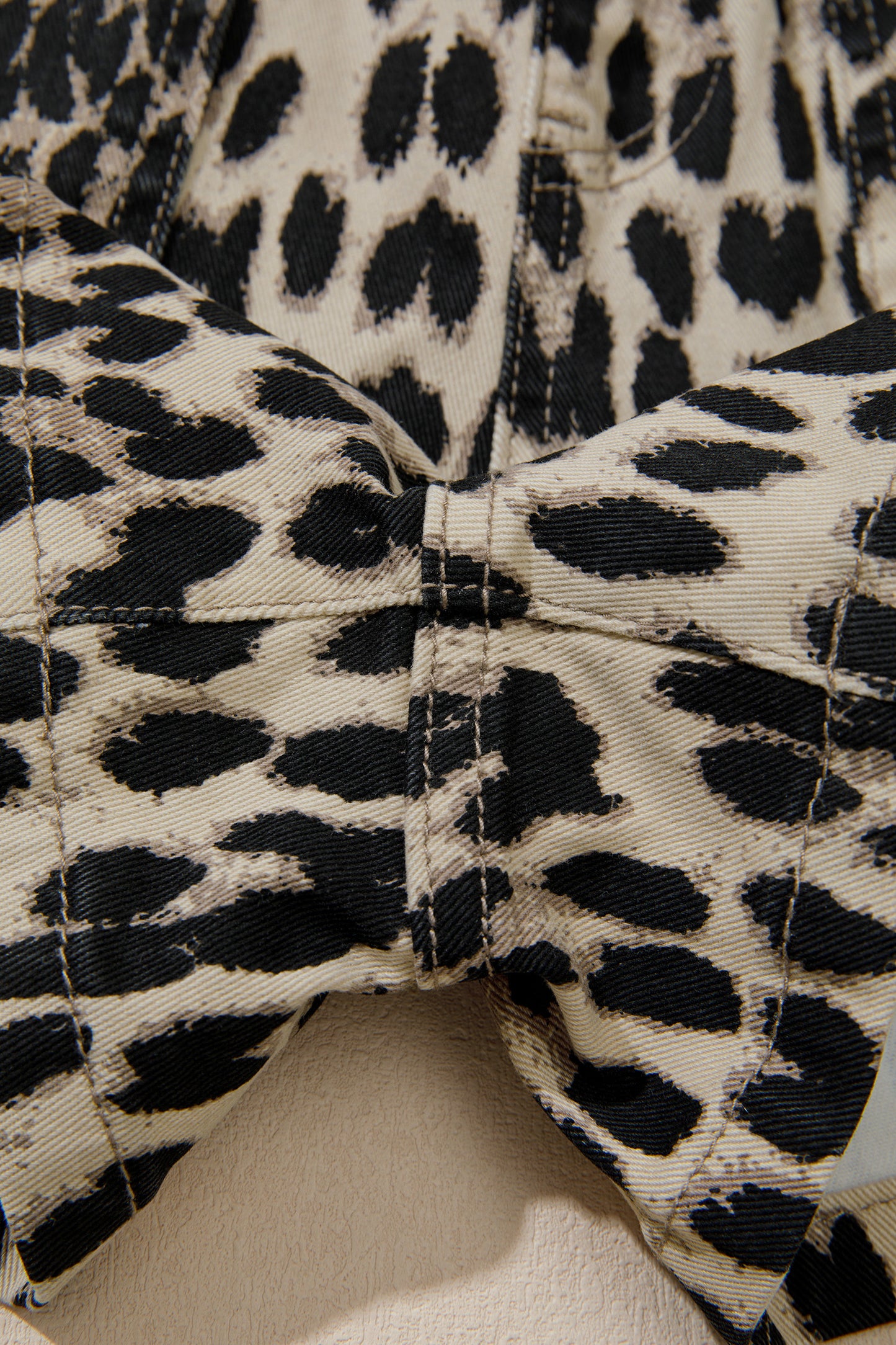 Brown Retro Leopard Print Lace-up Elastic Waistband Mid Rise Denim Shorts-Bottoms/Denim Shorts-[Adult]-[Female]-2022 Online Blue Zone Planet