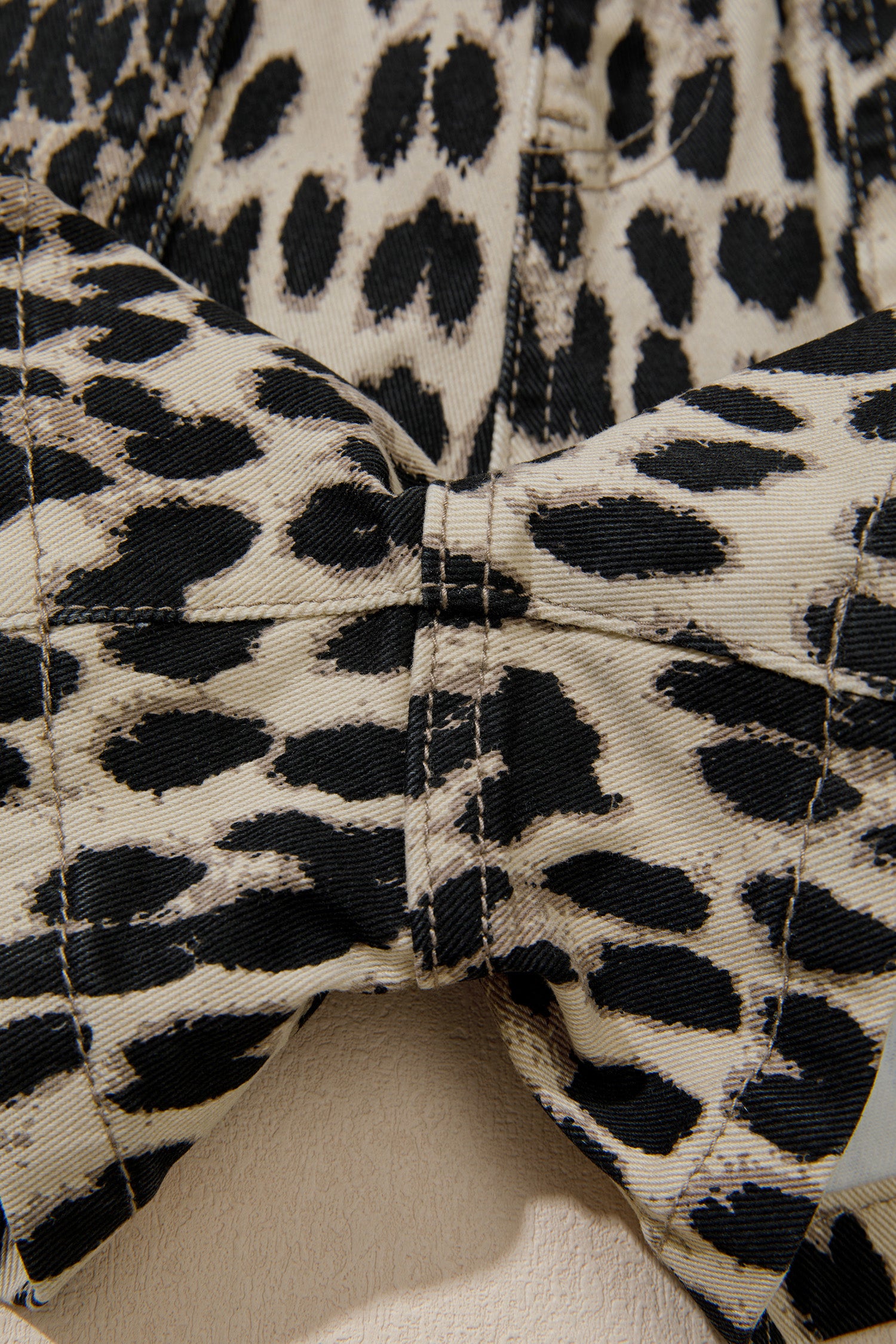 Brown Retro Leopard Print Lace-up Elastic Waistband Mid Rise Denim Shorts-Bottoms/Denim Shorts-[Adult]-[Female]-2022 Online Blue Zone Planet