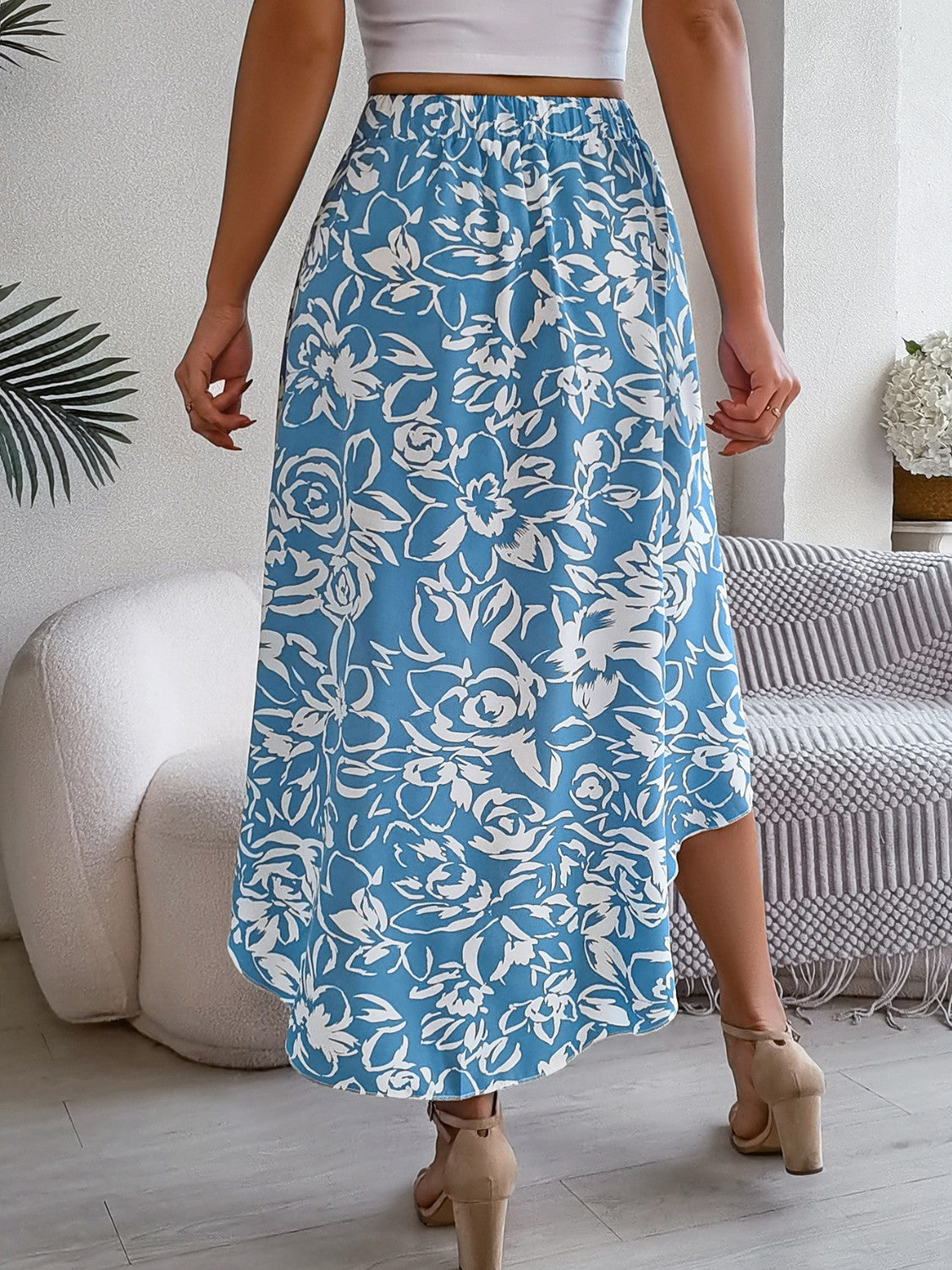 High-Low Printed High Waist Skirt-BOTTOMS SIZES SMALL MEDIUM LARGE-[Adult]-[Female]-2022 Online Blue Zone Planet