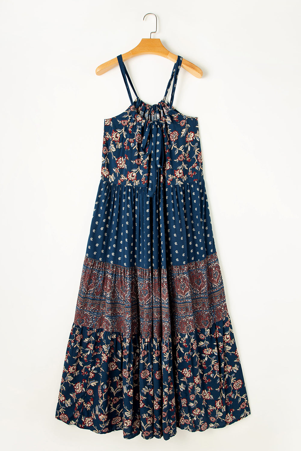 Blue Zone Planet | Blue Boho Floral Splicing Sleeveless Maxi Dress-TOPS / DRESSES-[Adult]-[Female]-2022 Online Blue Zone Planet