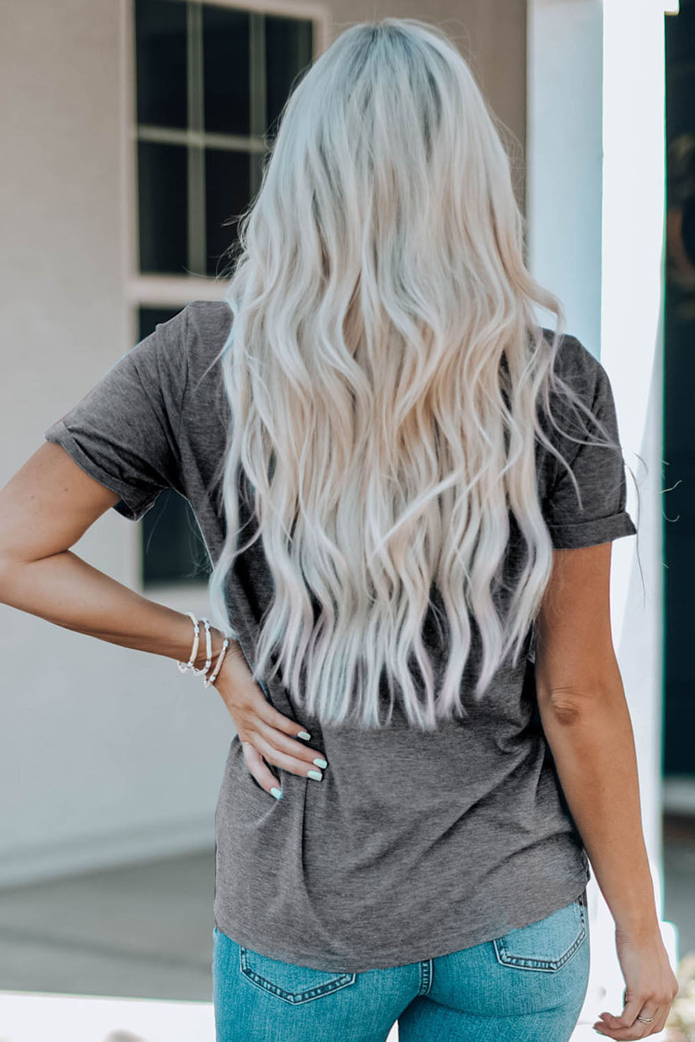 Gray Easter Eggs Print Crew Neck T Shirt-Graphic/Graphic Tees-[Adult]-[Female]-2022 Online Blue Zone Planet