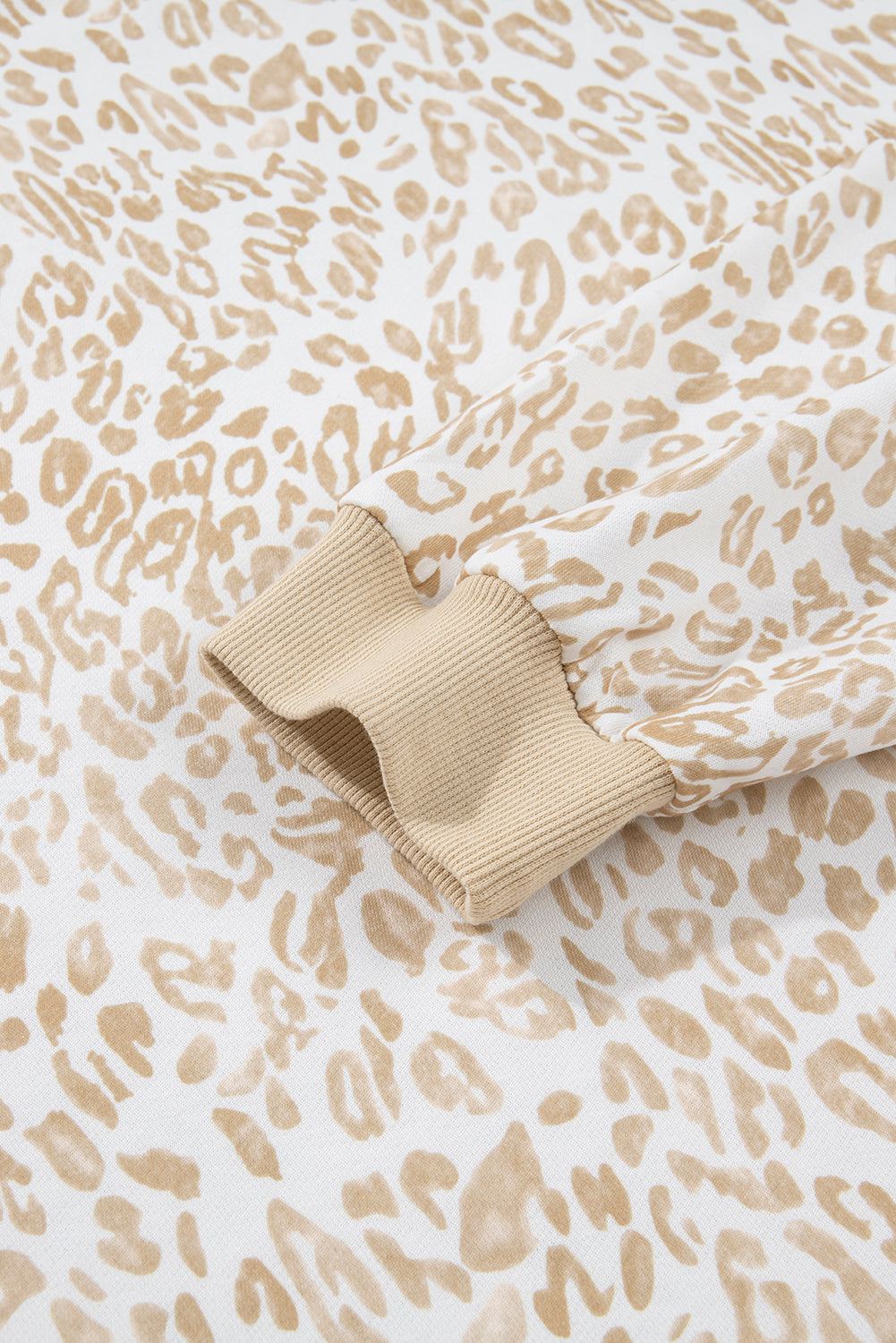 Khaki Plus Size Ruffled Arm Leopard Sweatshirt-Plus Size/Plus Size Sweatshirts & Hoodies-[Adult]-[Female]-2022 Online Blue Zone Planet