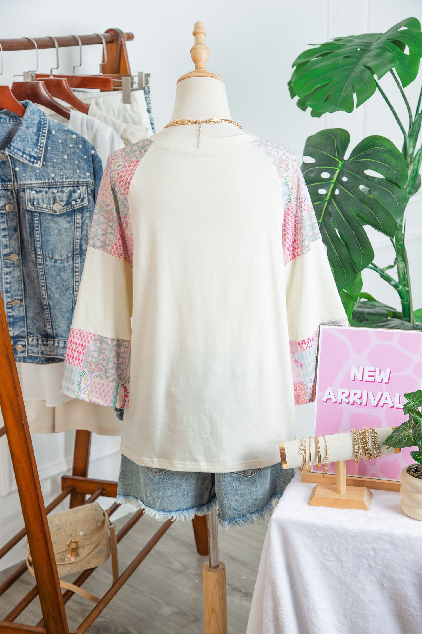 Beige Color Block Retro Floral Patchwork Long Sleeve Top-Tops/Long Sleeve Tops-[Adult]-[Female]-2022 Online Blue Zone Planet