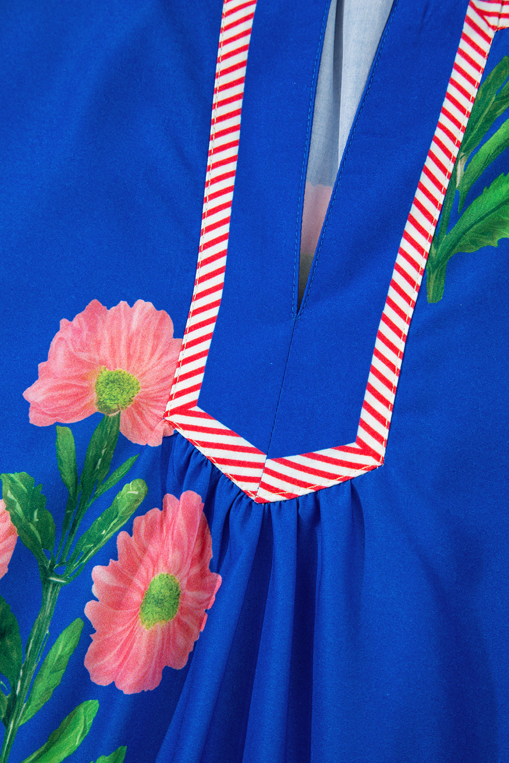 Blue Floral Short Sleeve Split Neck Loose Mini Dress-TOPS / DRESSES-[Adult]-[Female]-2022 Online Blue Zone Planet