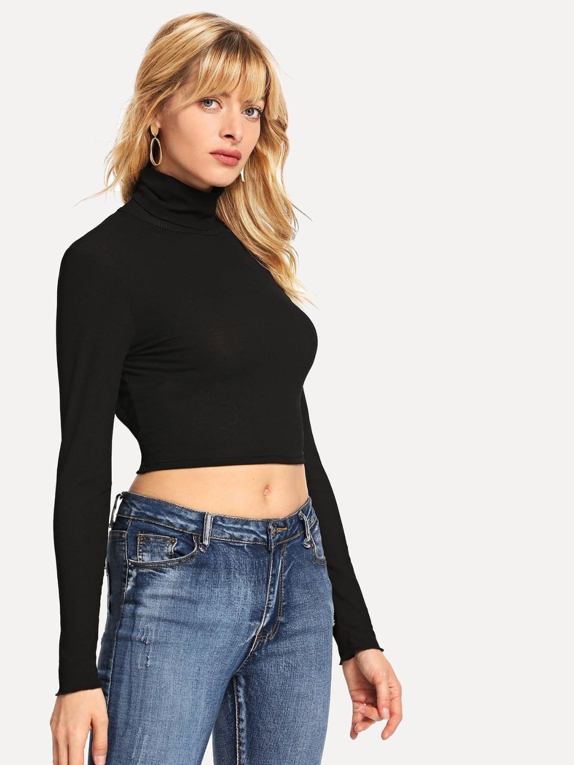 Backless Turtleneck Long Sleeve T-Shirt-TOPS / DRESSES-[Adult]-[Female]-2022 Online Blue Zone Planet