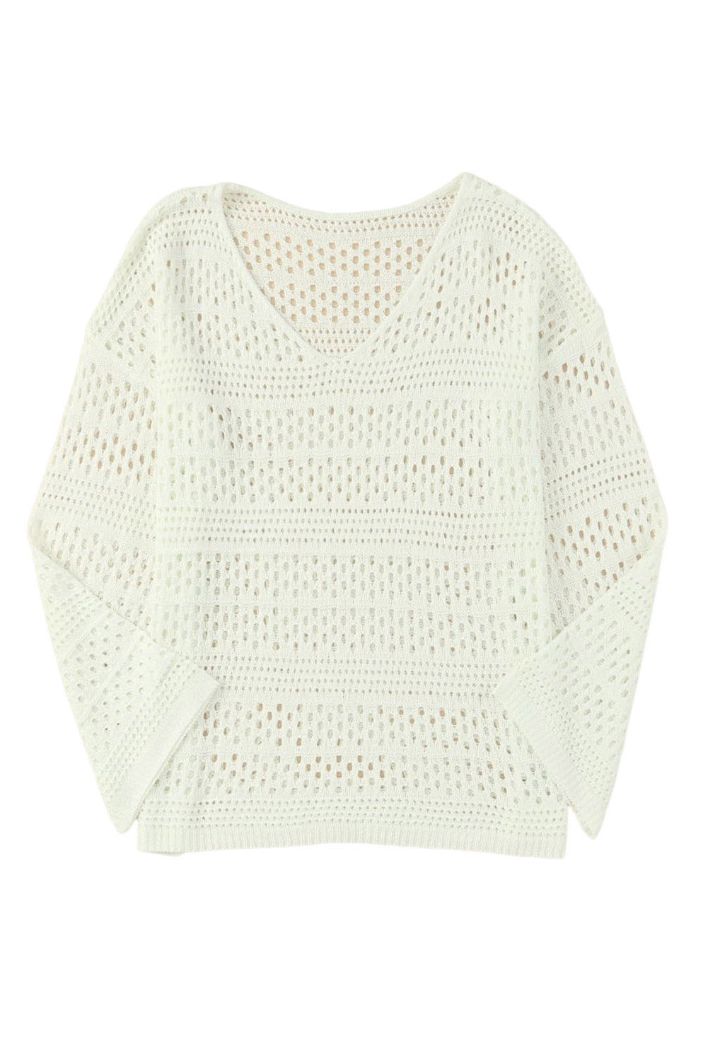 White Hollow Out Crochet V Neck Pullover Sweater Blue Zone Planet