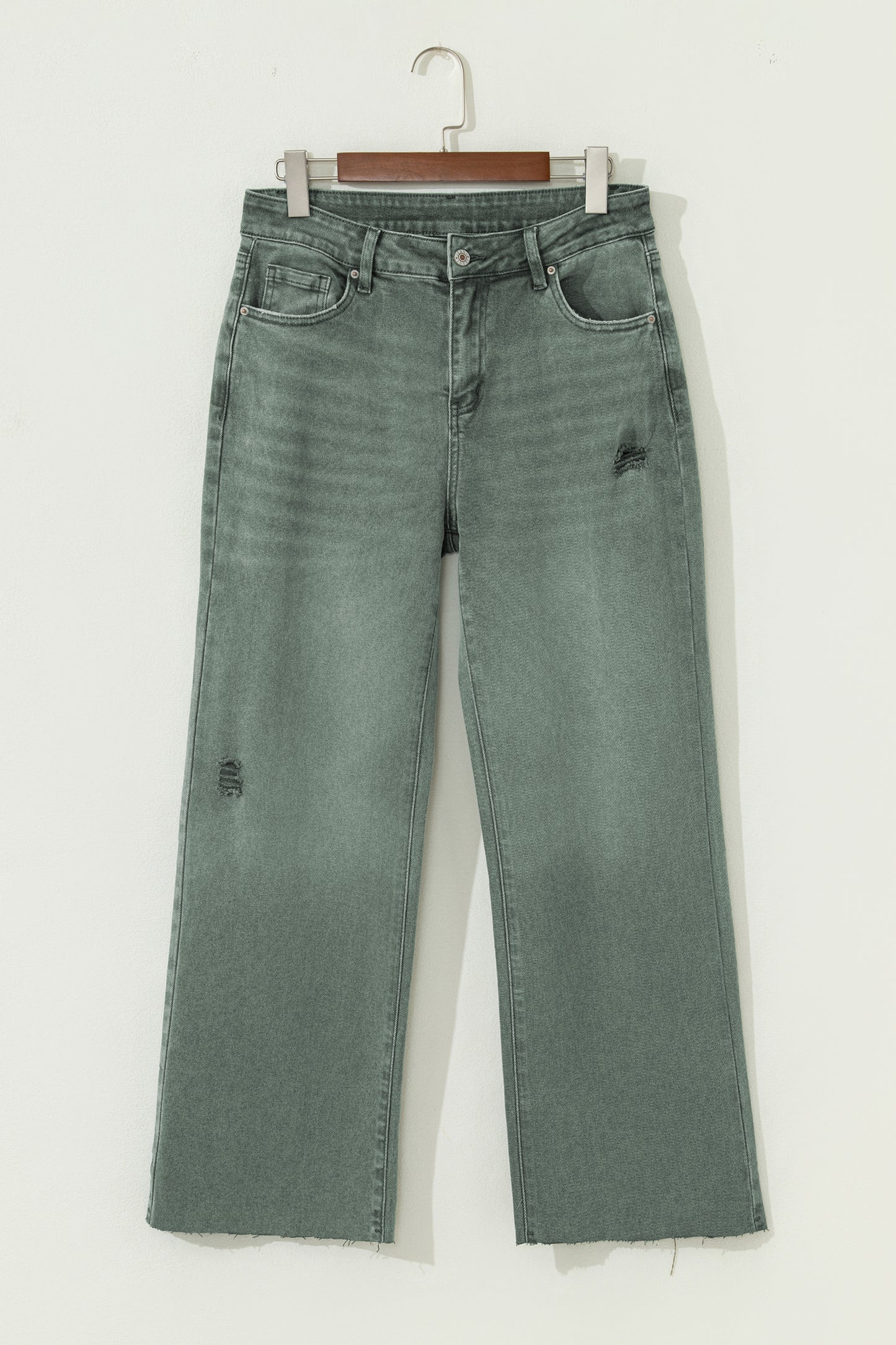 Four Leaf Clover Slight Distressed Raw Edge Wide Leg Jeans-Bottoms/Jeans-[Adult]-[Female]-2022 Online Blue Zone Planet