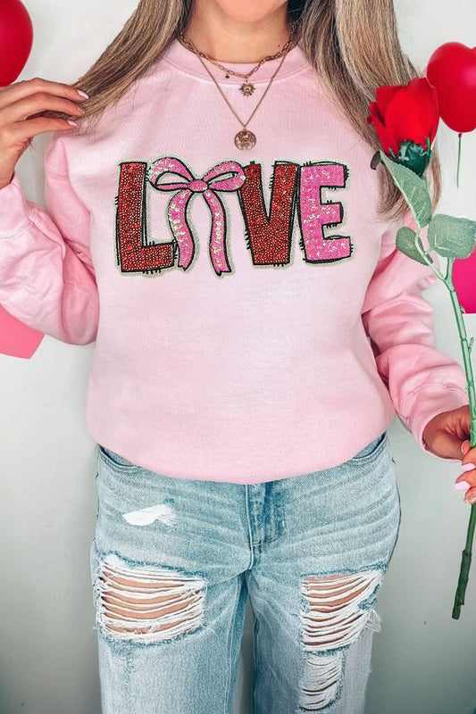 Pink Bow Love Sequin Pattern Valentine Sweatshirt