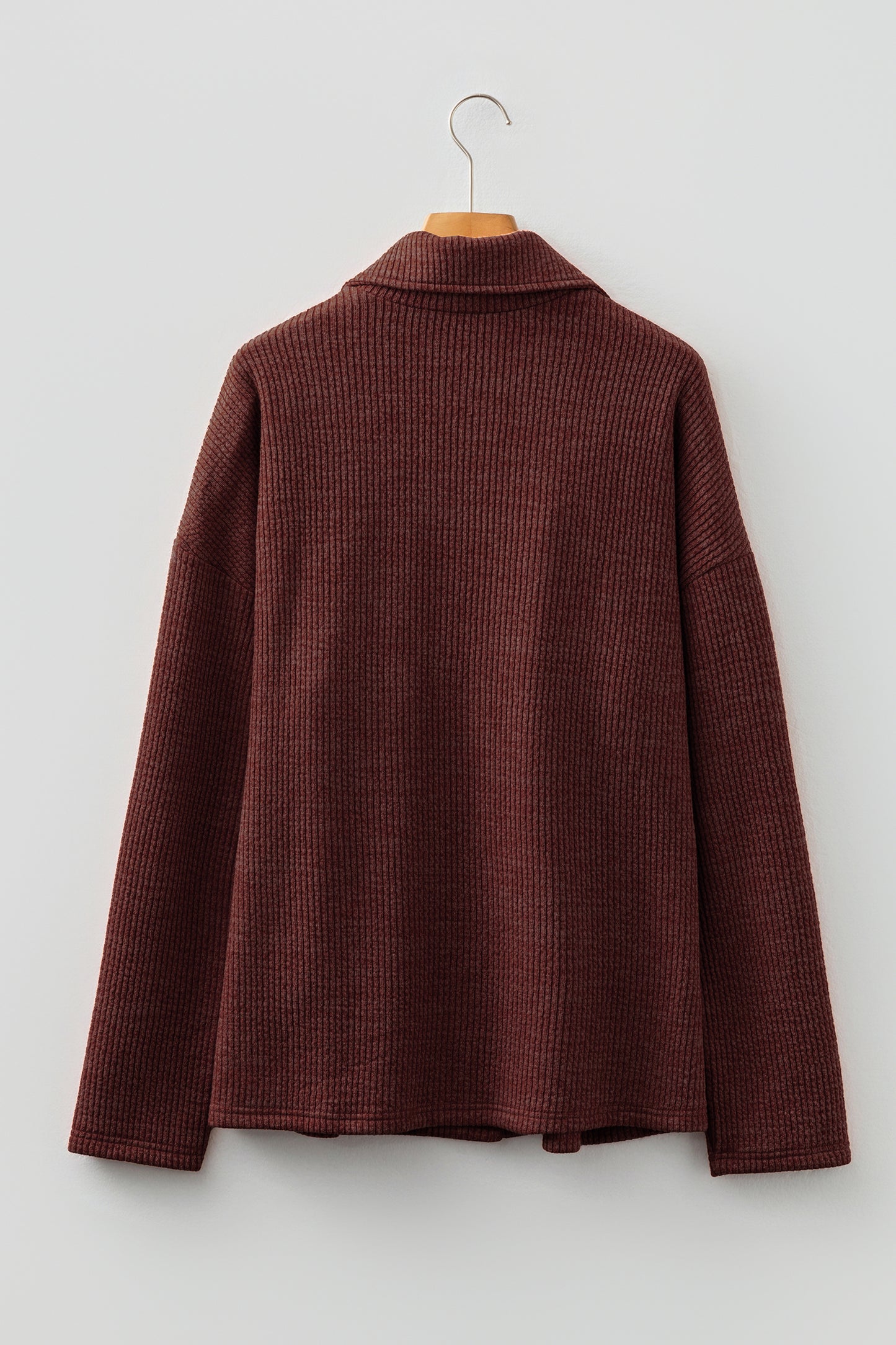 Red Sandalwood Ribbed Knit Buttons Front Flap Pocket Casual Shacket-Outerwear/Jackets-[Adult]-[Female]-2022 Online Blue Zone Planet