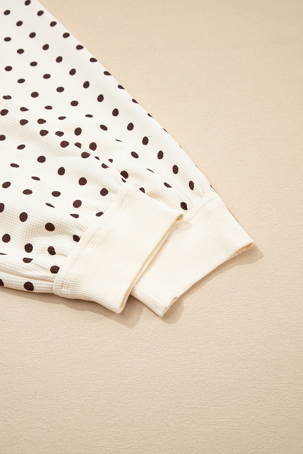 White Polka Dot Print Notched Neck Long Sleeve Top Drawstring Jogger Pants Waffle Knit Lounge Set-Loungewear & Sleepwear/Loungewear-[Adult]-[Female]-2022 Online Blue Zone Planet