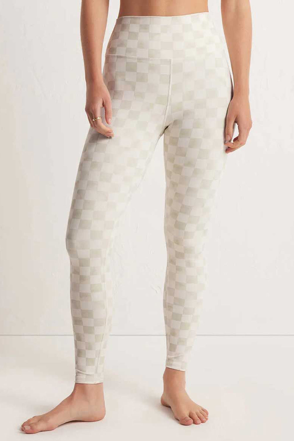 Khaki Checkered Pattern High Waist Skinny Leggings-Leggings-[Adult]-[Female]-2022 Online Blue Zone Planet