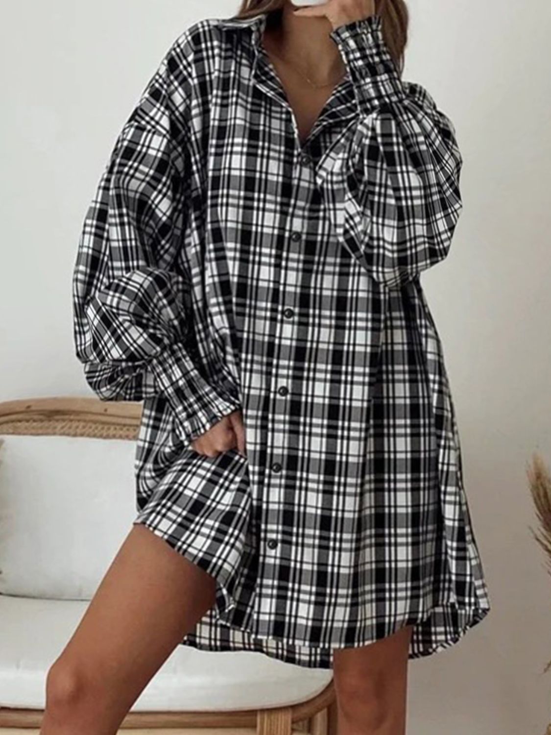 Plaid Button Up Long Sleeve Shirt-TOPS / DRESSES-[Adult]-[Female]-2022 Online Blue Zone Planet