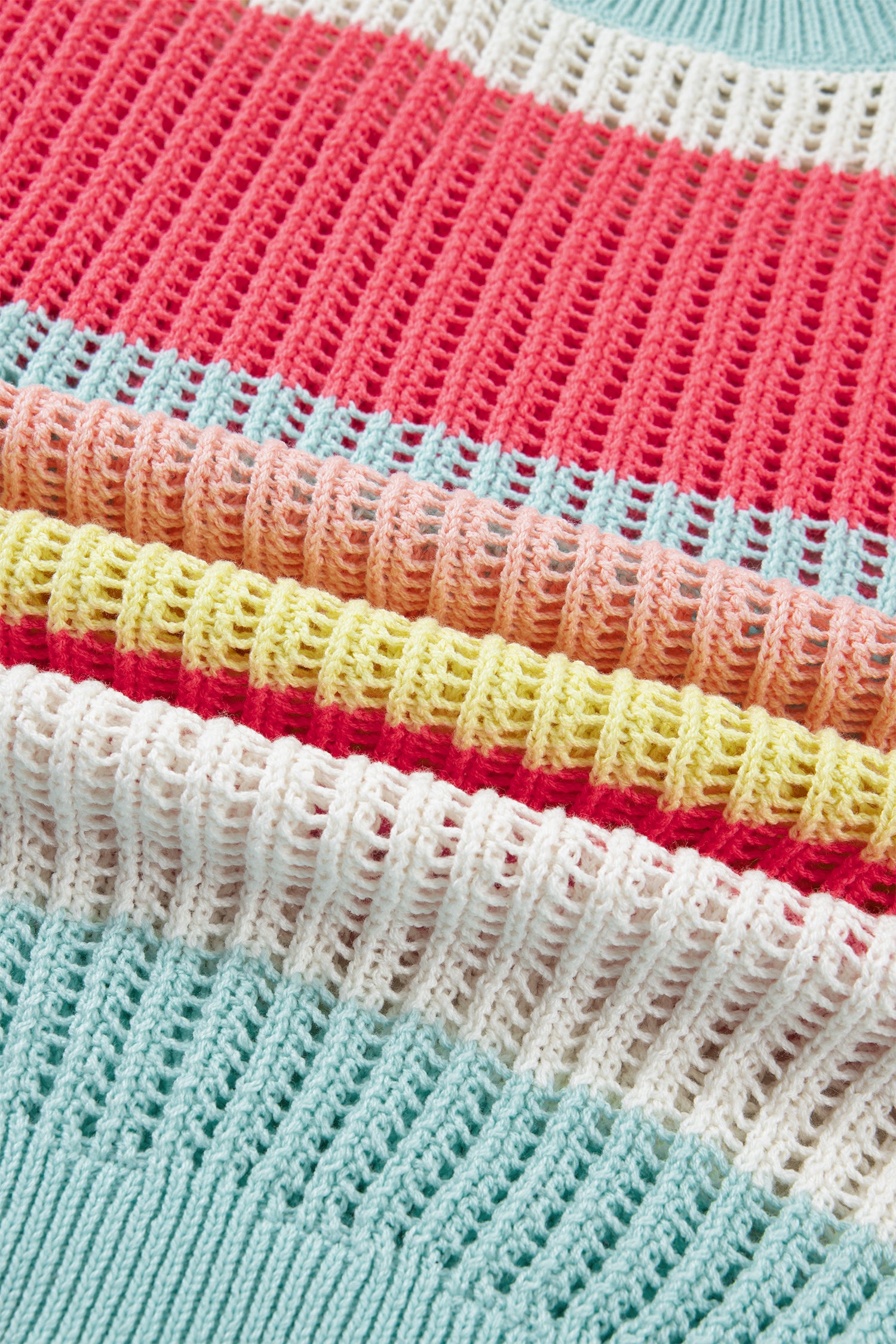 Green Stripe Color Block Hollow Out Knit Short Sleeve Sweater-TOPS / DRESSES-[Adult]-[Female]-2022 Online Blue Zone Planet