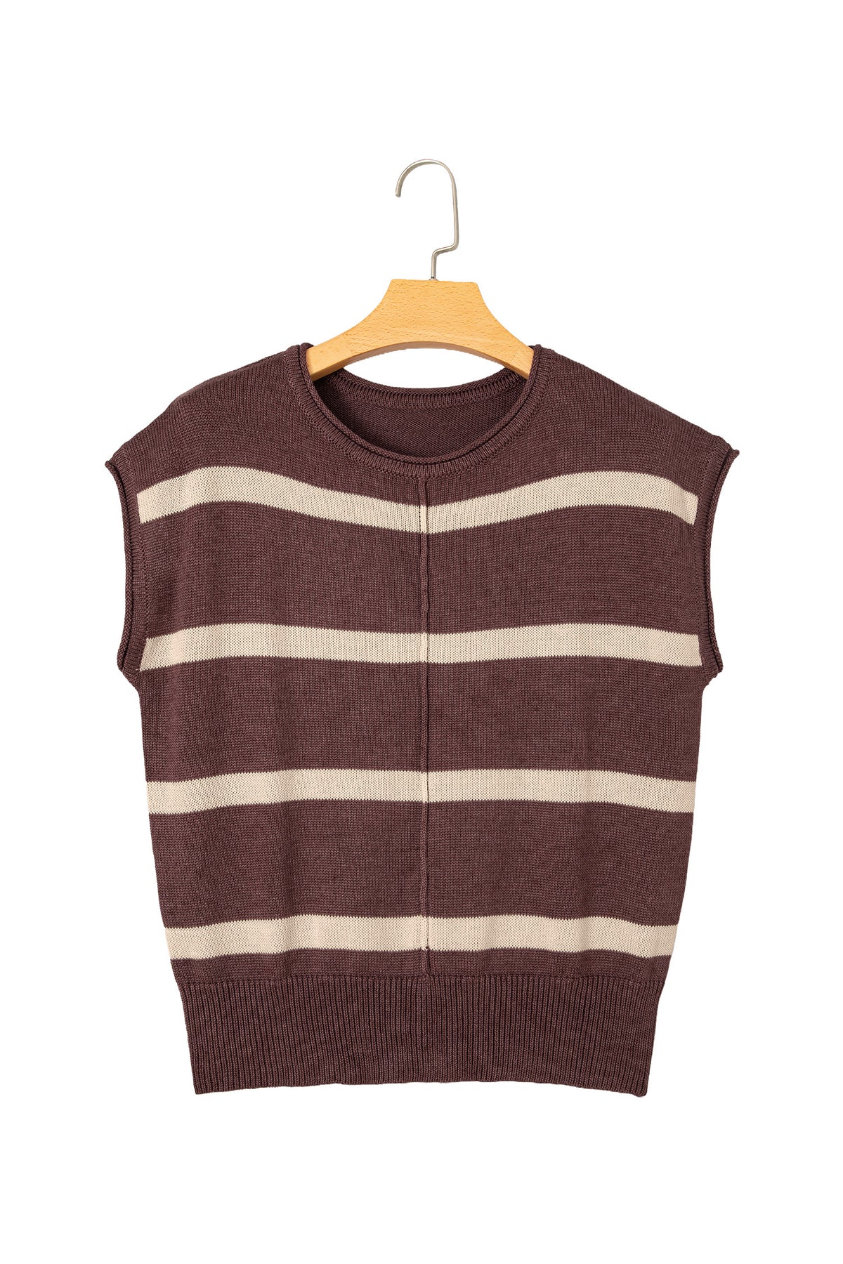 Brown Stripe Knit Western Short Sleeve Sweater-Sweaters & Cardigans/Short Sleeve Sweaters-[Adult]-[Female]-2022 Online Blue Zone Planet
