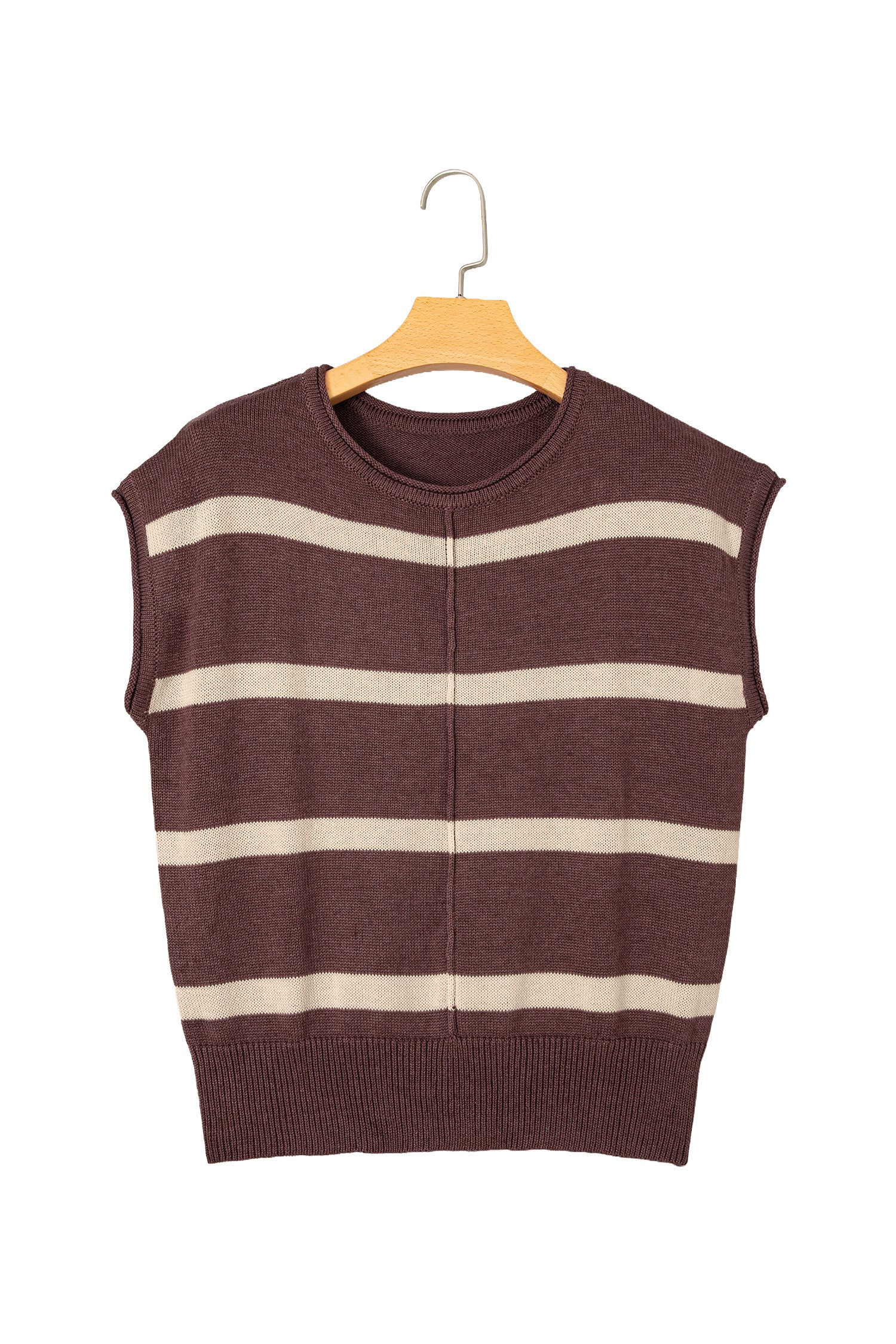 Brown Stripe Knit Western Short Sleeve Sweater-Sweaters & Cardigans/Short Sleeve Sweaters-[Adult]-[Female]-2022 Online Blue Zone Planet