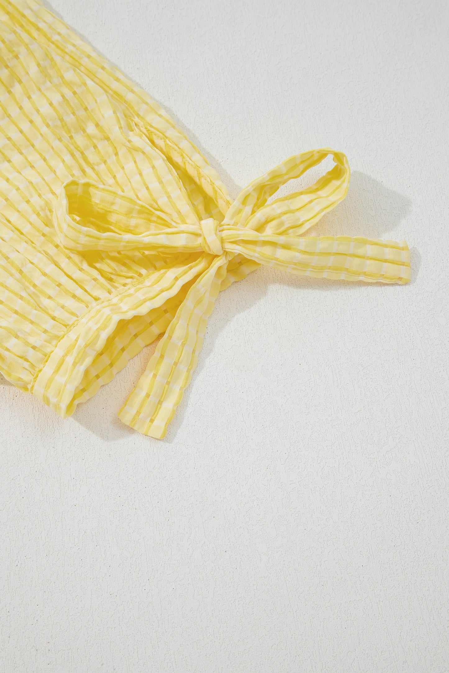 Yellow Gingham Textured Bow Tie Short Sleeve Tiered Midi Dress-TOPS / DRESSES-[Adult]-[Female]-2022 Online Blue Zone Planet
