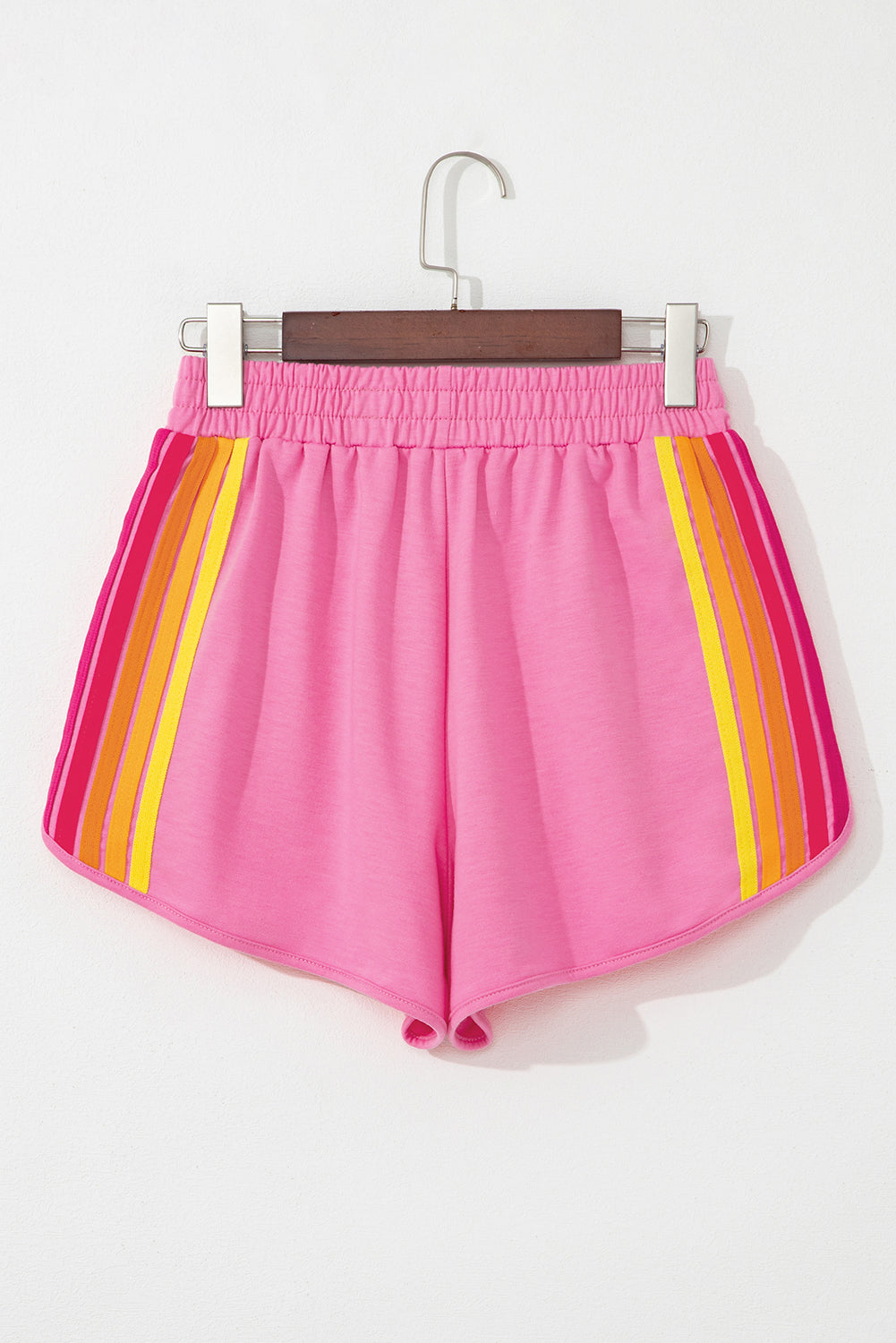 Bonbon Color Block Stripes Elastic High Waist Active Shorts-Bottoms/Casual Shorts-[Adult]-[Female]-2022 Online Blue Zone Planet