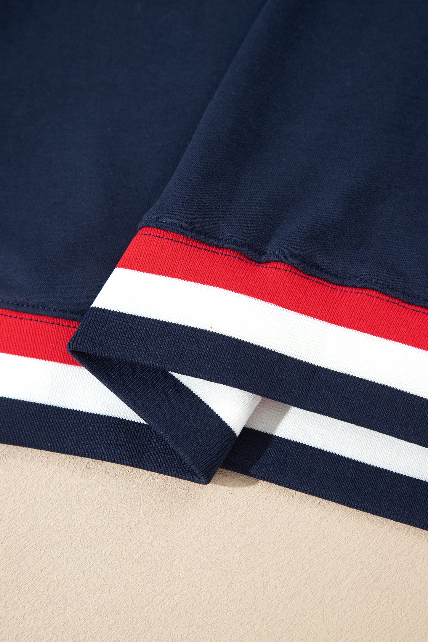 Dirty blue USA Slogan Patch Embroidery Colorblock High Neck Long Sleeve Sweatshirt-Tops/Sweatshirts & Hoodies-[Adult]-[Female]-2022 Online Blue Zone Planet