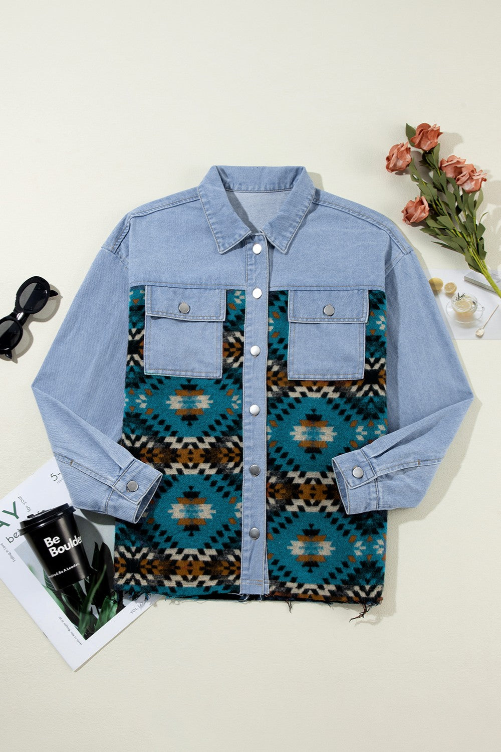 Blue Zone Planet | Pocketed Button Up Long Sleeve Denim Jacket-TOPS / DRESSES-[Adult]-[Female]-2022 Online Blue Zone Planet