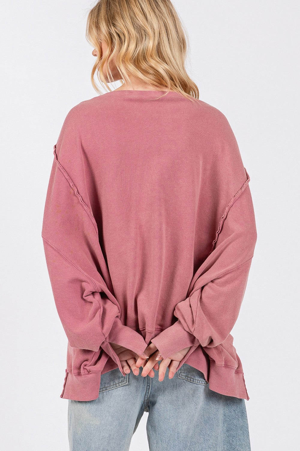 Blue Zone Planet | SAGE + FIG Mineral Wash Side Slit Oversized Sweatshirt-TOPS / DRESSES-[Adult]-[Female]-2022 Online Blue Zone Planet