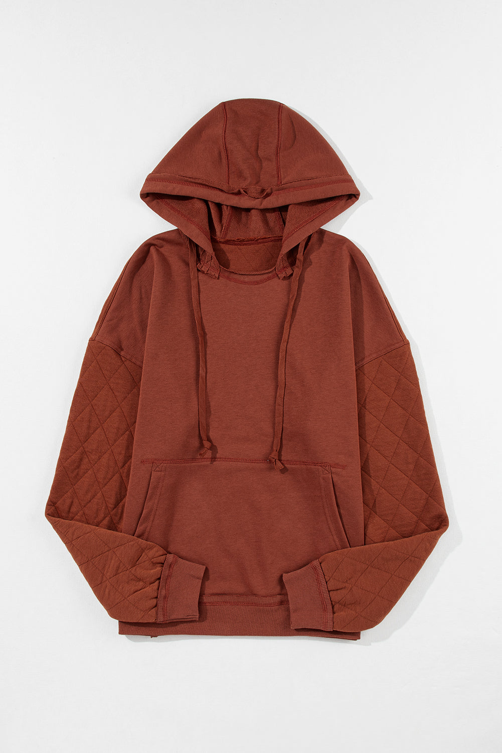 Chestnut Quilted Patchwork Exposed Seam Hoodie-Tops / Dresses-[Adult]-[Female]-2022 Online Blue Zone Planet