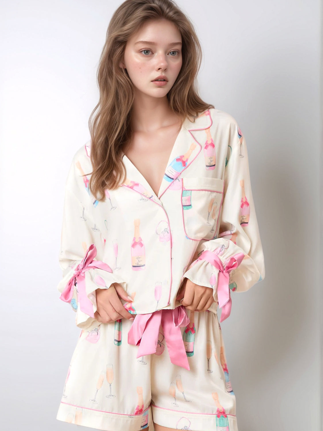 Printed Collared Neck Flounce Sleeve Top and Shorts Lounge Set-TOPS / DRESSES-[Adult]-[Female]-2022 Online Blue Zone Planet