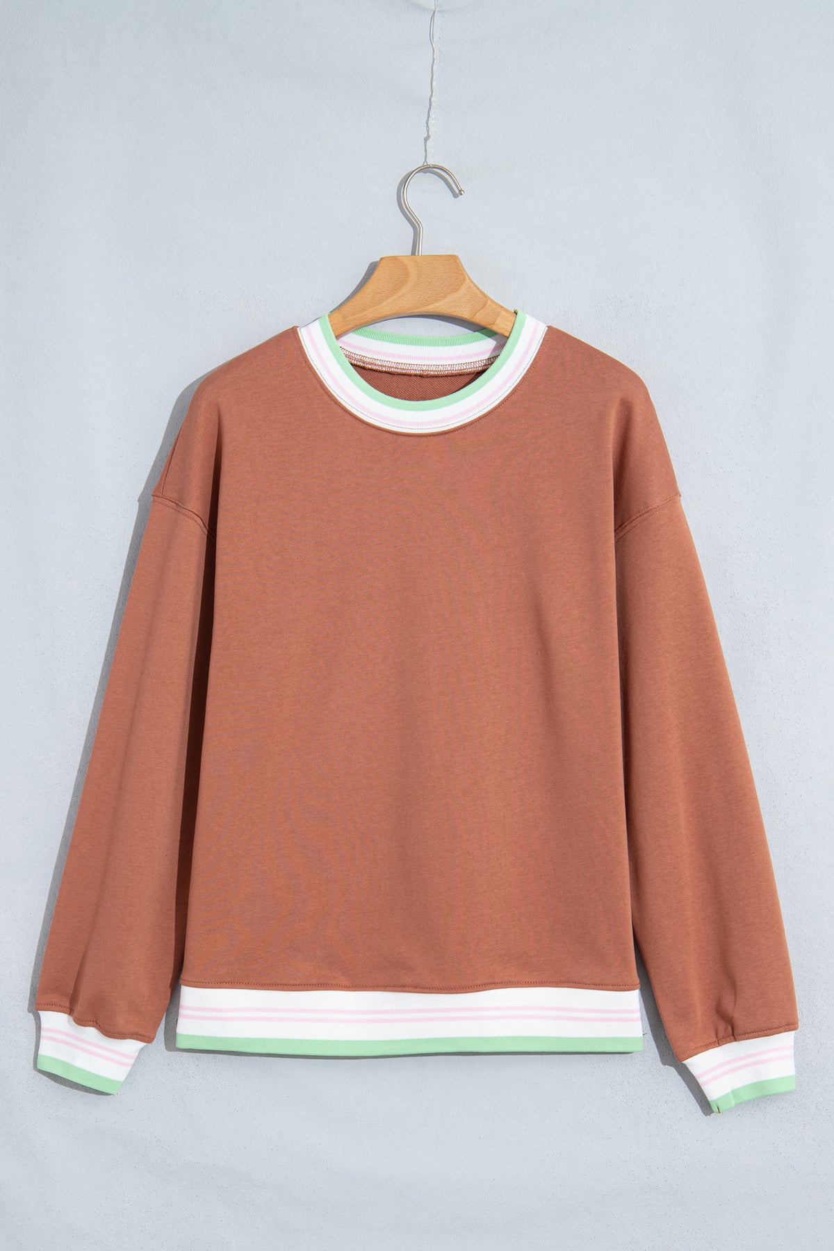 Bright Green Contrast Striped Trim Baggy Pullover Sweatshirt-Tops/Sweatshirts & Hoodies-[Adult]-[Female]-2022 Online Blue Zone Planet