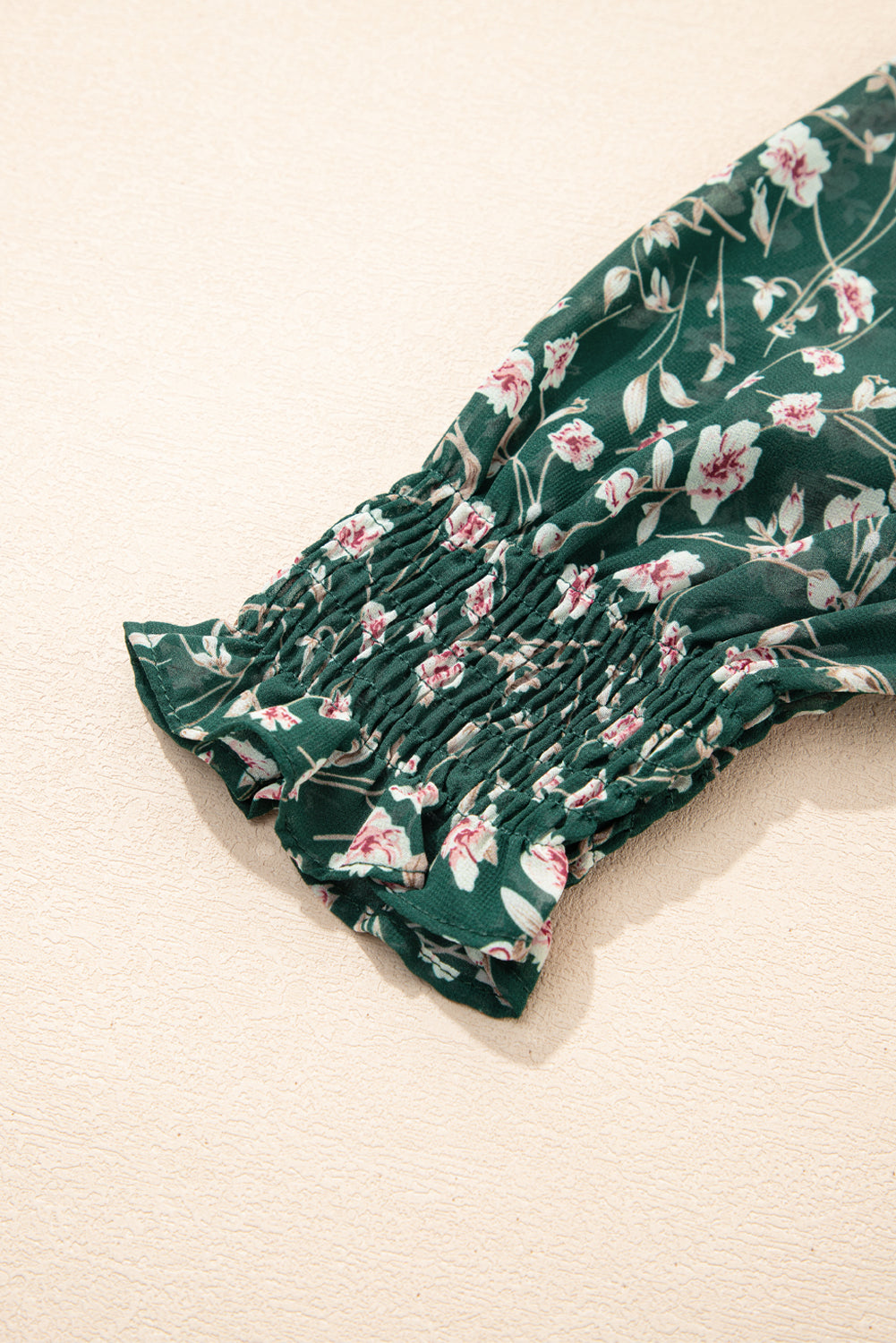 Green Smocked Square Neck Puff Short Sleeve Floral Dress-TOPS / DRESSES-[Adult]-[Female]-2022 Online Blue Zone Planet