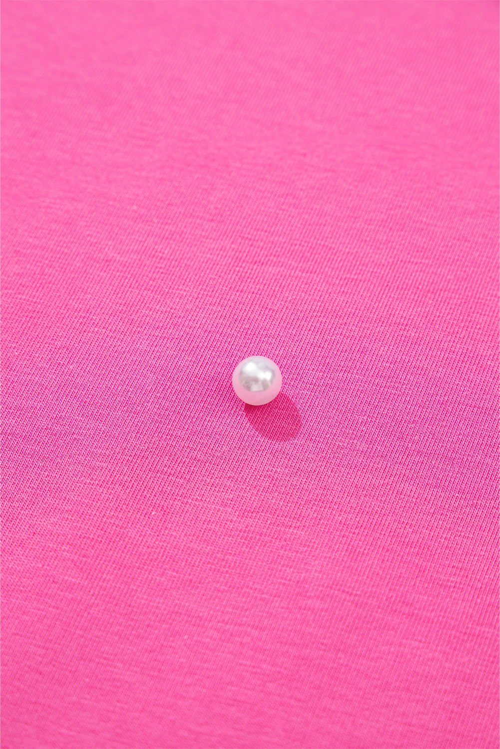 Bright Pink Pearl Beaded Drop Shoulder Crewneck T Shirt-Tops/Tops & Tees-[Adult]-[Female]-2022 Online Blue Zone Planet