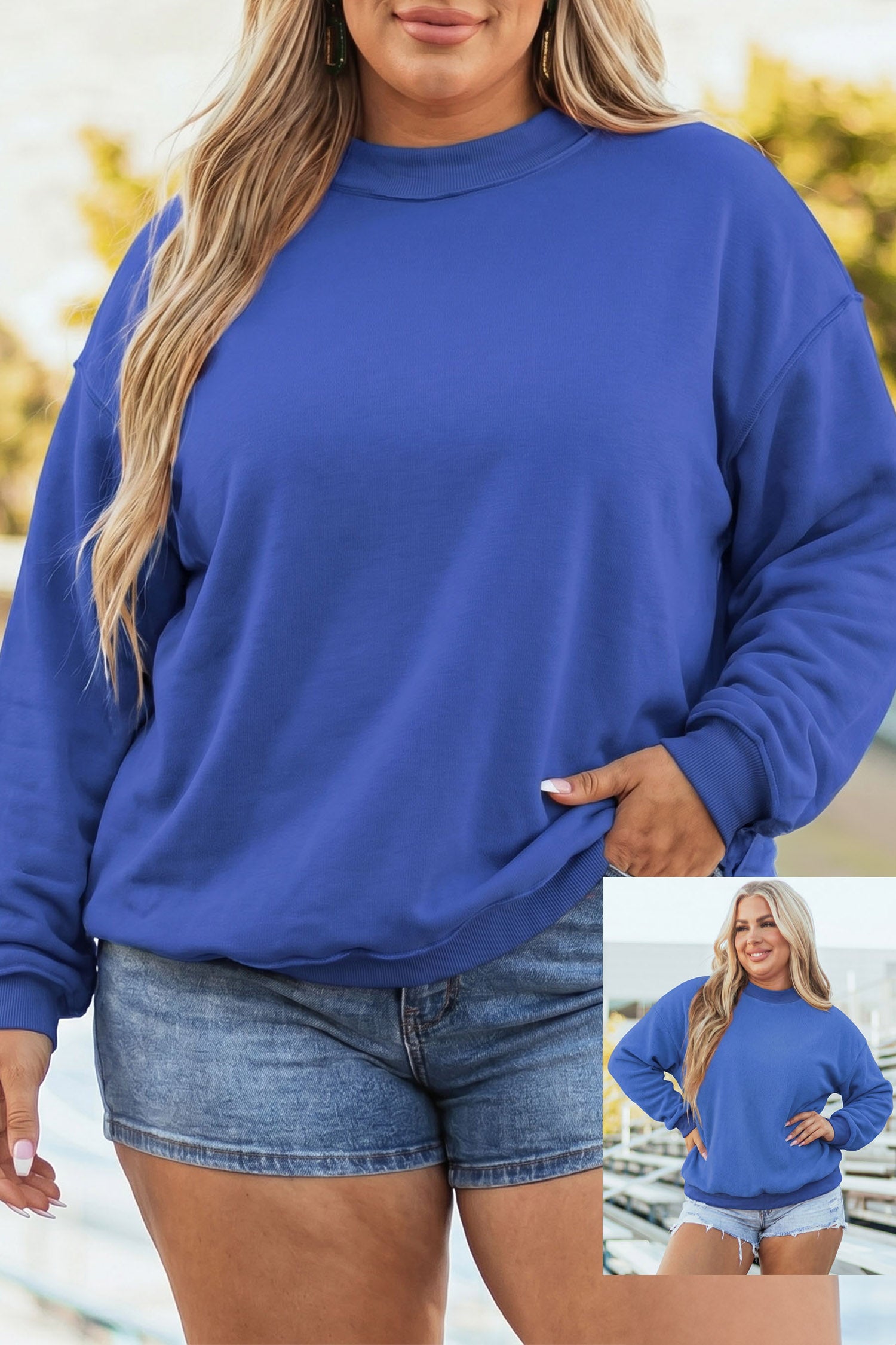 Racing Red Exposed Seam Detail Reversible Double Wear Plus Size Sweatshirt-Plus Size/Plus Size Sweatshirts & Hoodies-[Adult]-[Female]-2022 Online Blue Zone Planet