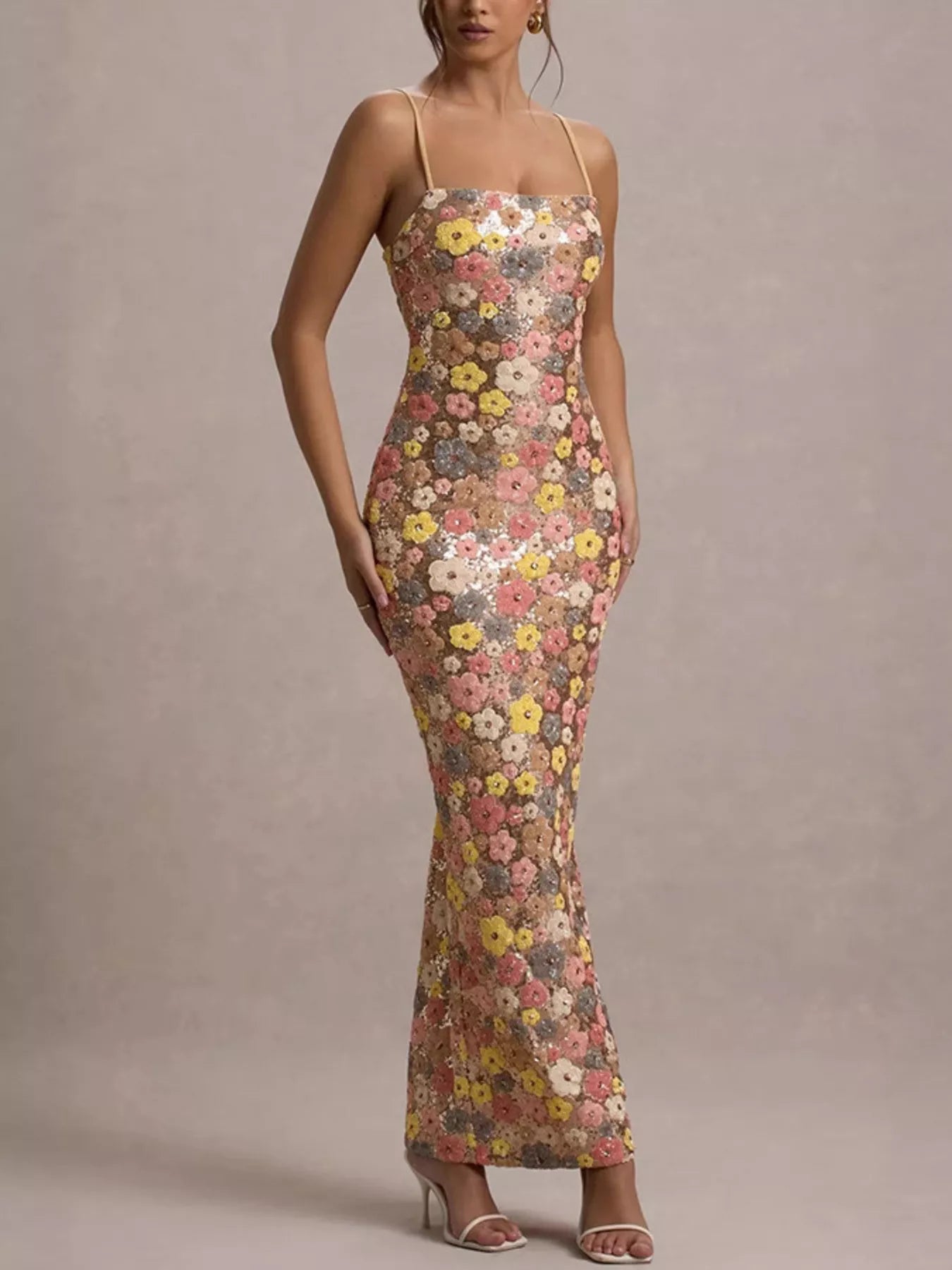 Karen's Floral Sequin Embellished Bodycon Maxi Dress